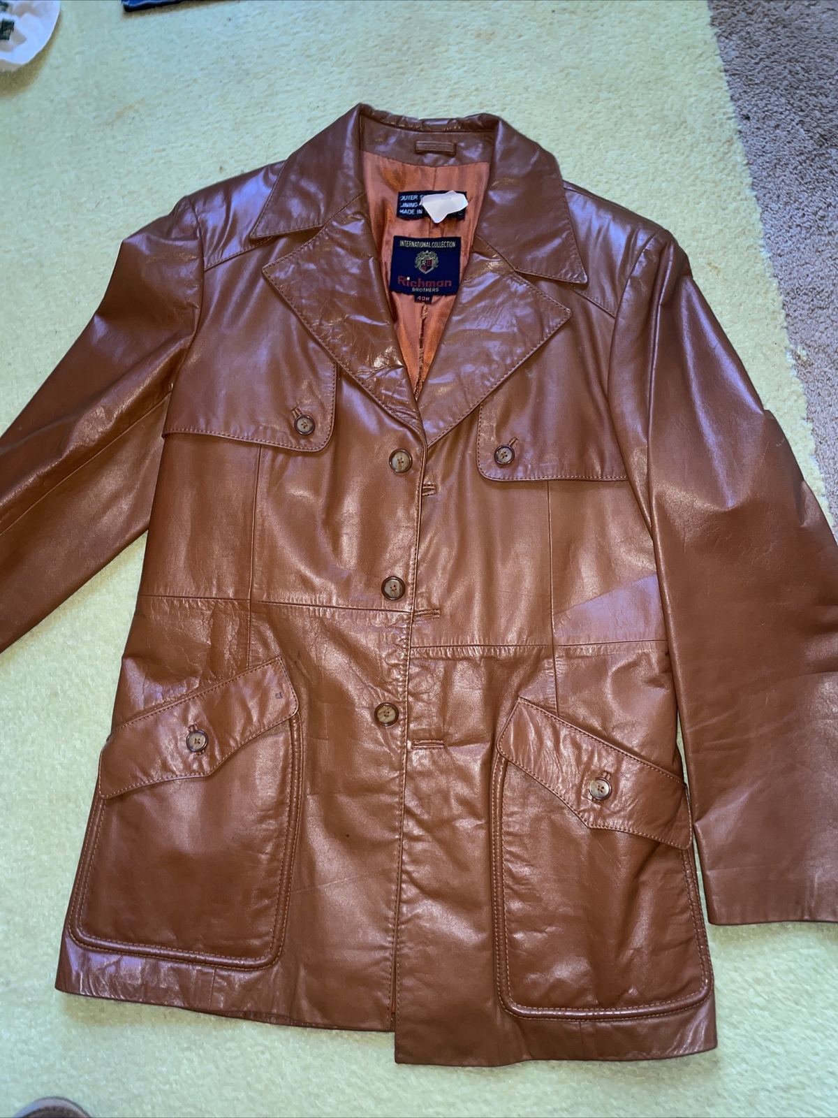 Brown 70’s Leather Jacket Richmond Brothers Leather Trench Men 40R