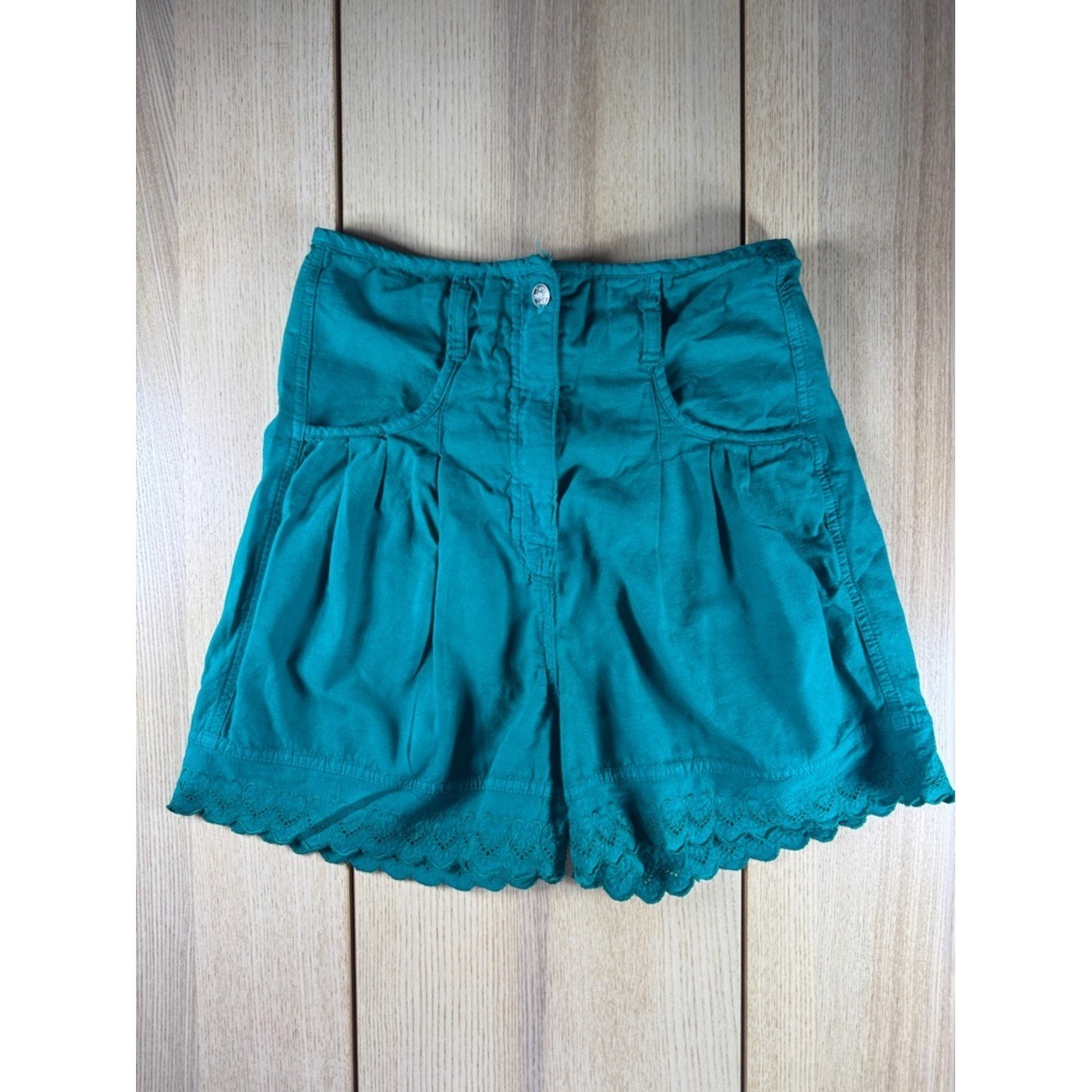 High-Waist Green/Teal Lace-Hem Vintage Y2K Women’s Shorts