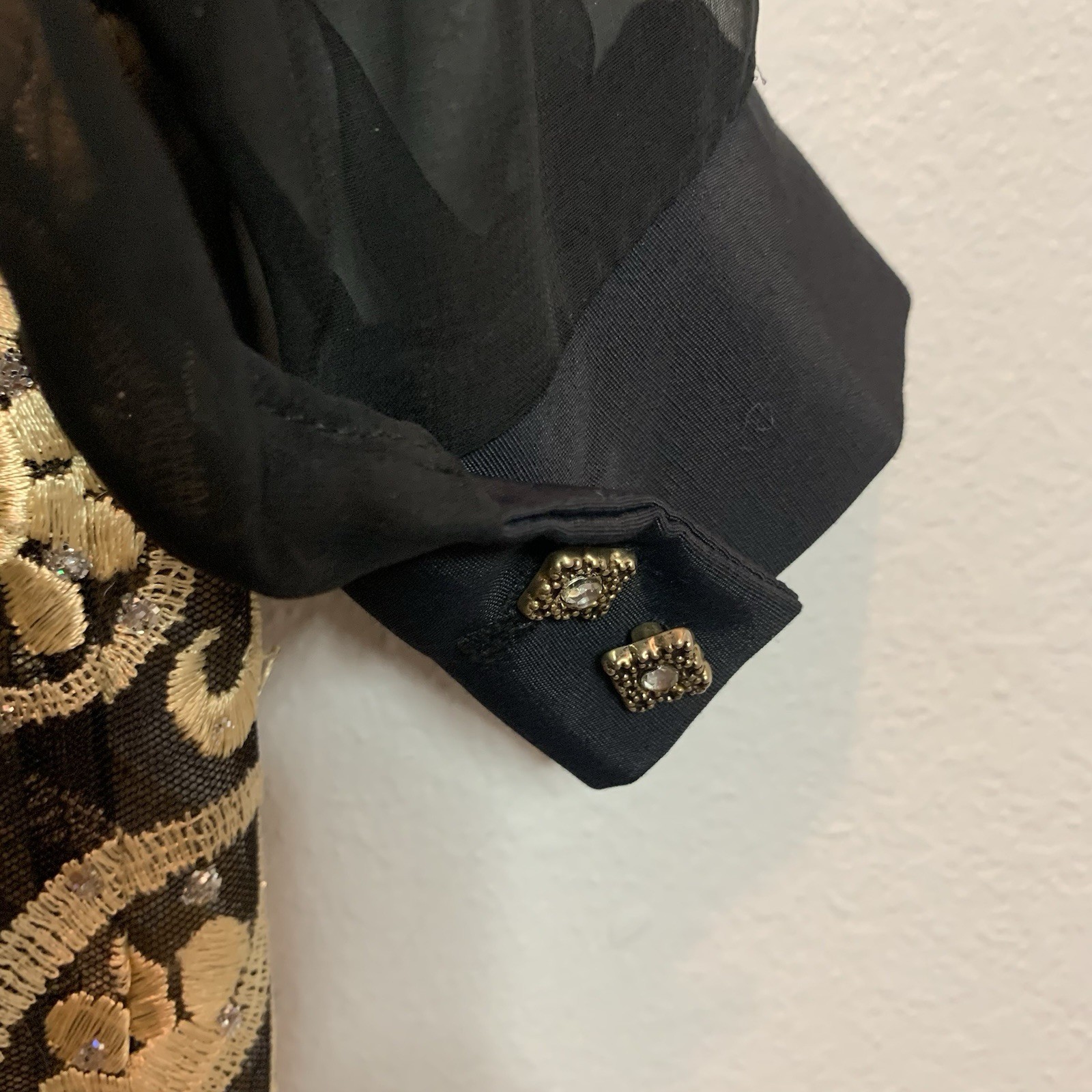 Sheer Evening Duster Lounge Robe Embroidered Gold Black Whimsigoth Med/large EUC