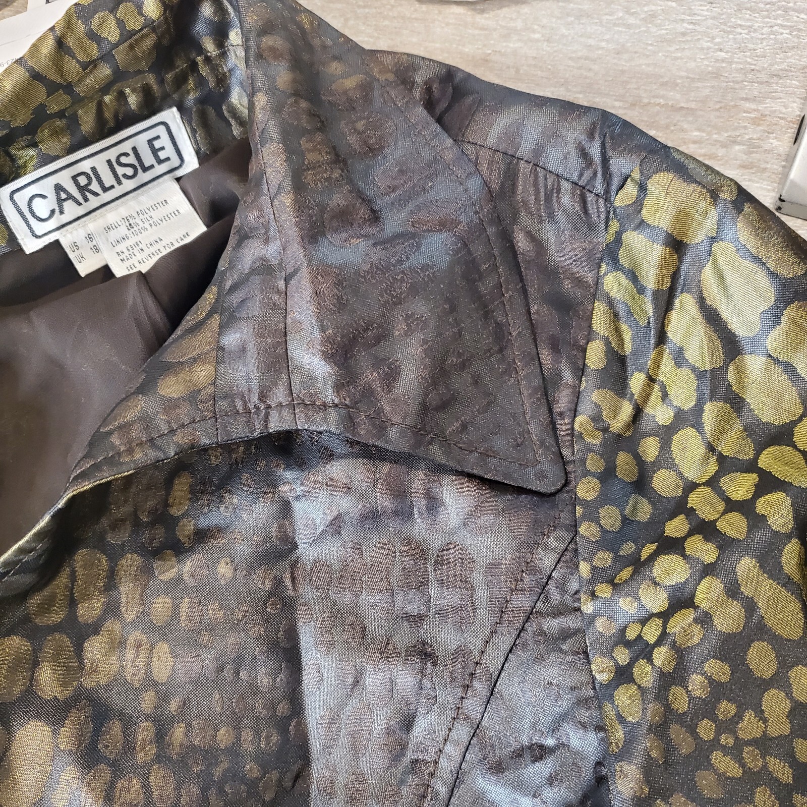 Carlisle Olive Green Brown Reptile Print Jacket Shiny Sz L VTG 90s