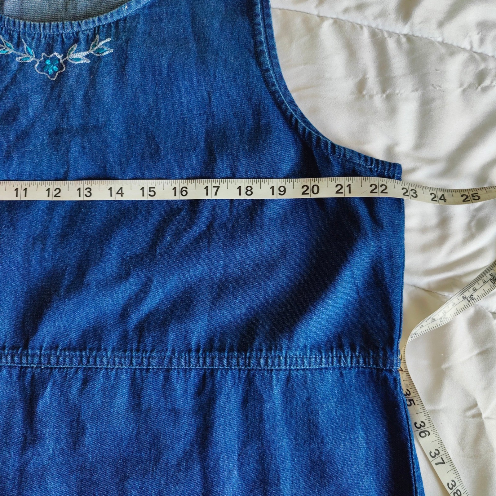 Erika Vintage 90s Denim Pinafore Jumper Dress Maxi Embroidered XL Cottagecore