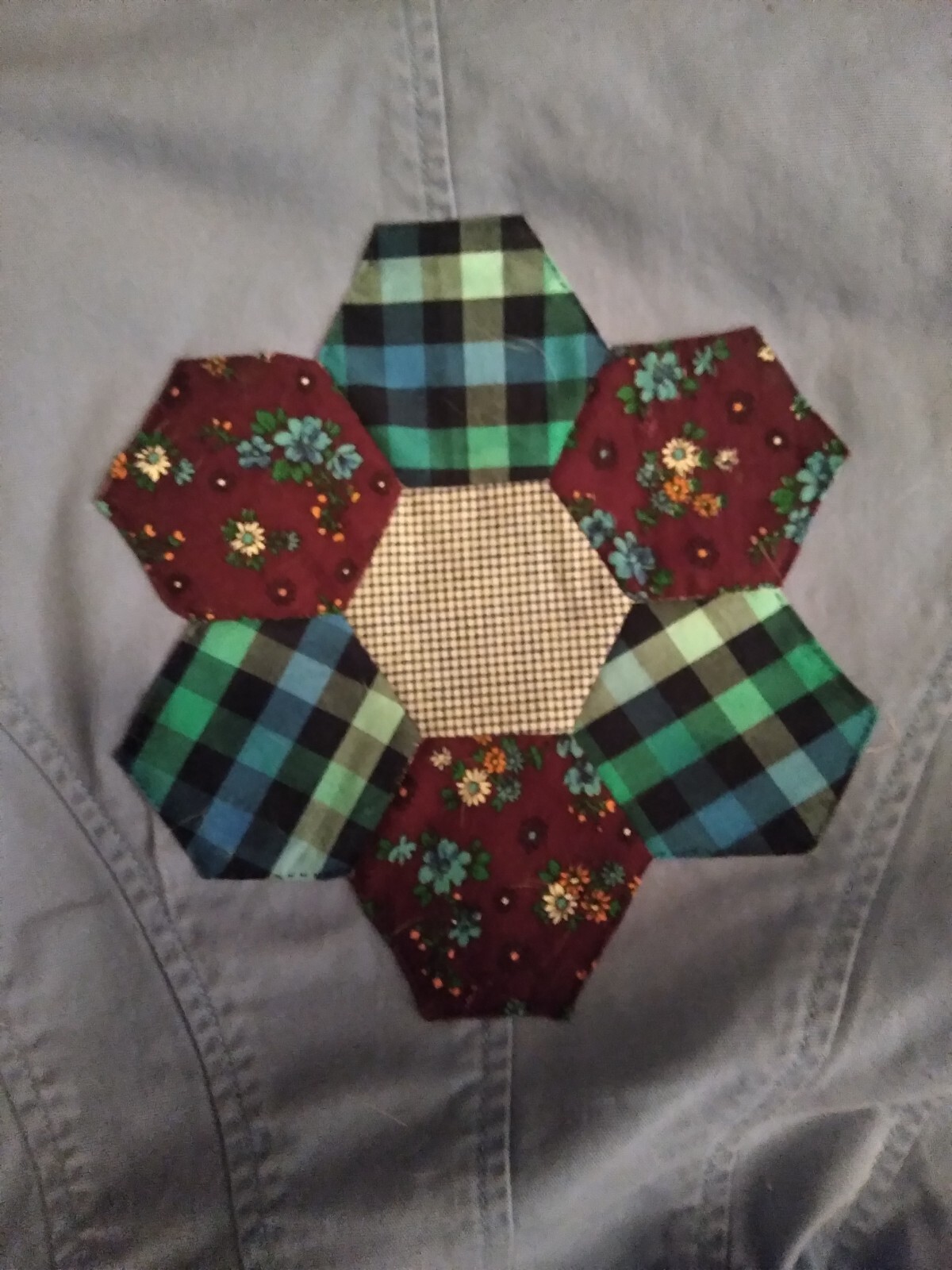 Upcycled Purple Patchwork (hippy) Pea Coat Jacket with Applique Flower (EPP) M/L