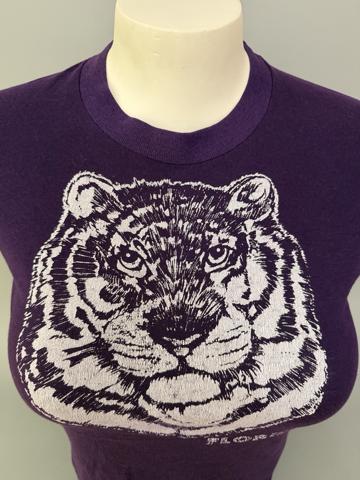 Vintage 80s Screen Stars Women S Purple Florida Tiger T-Shirt USA Single Stitch