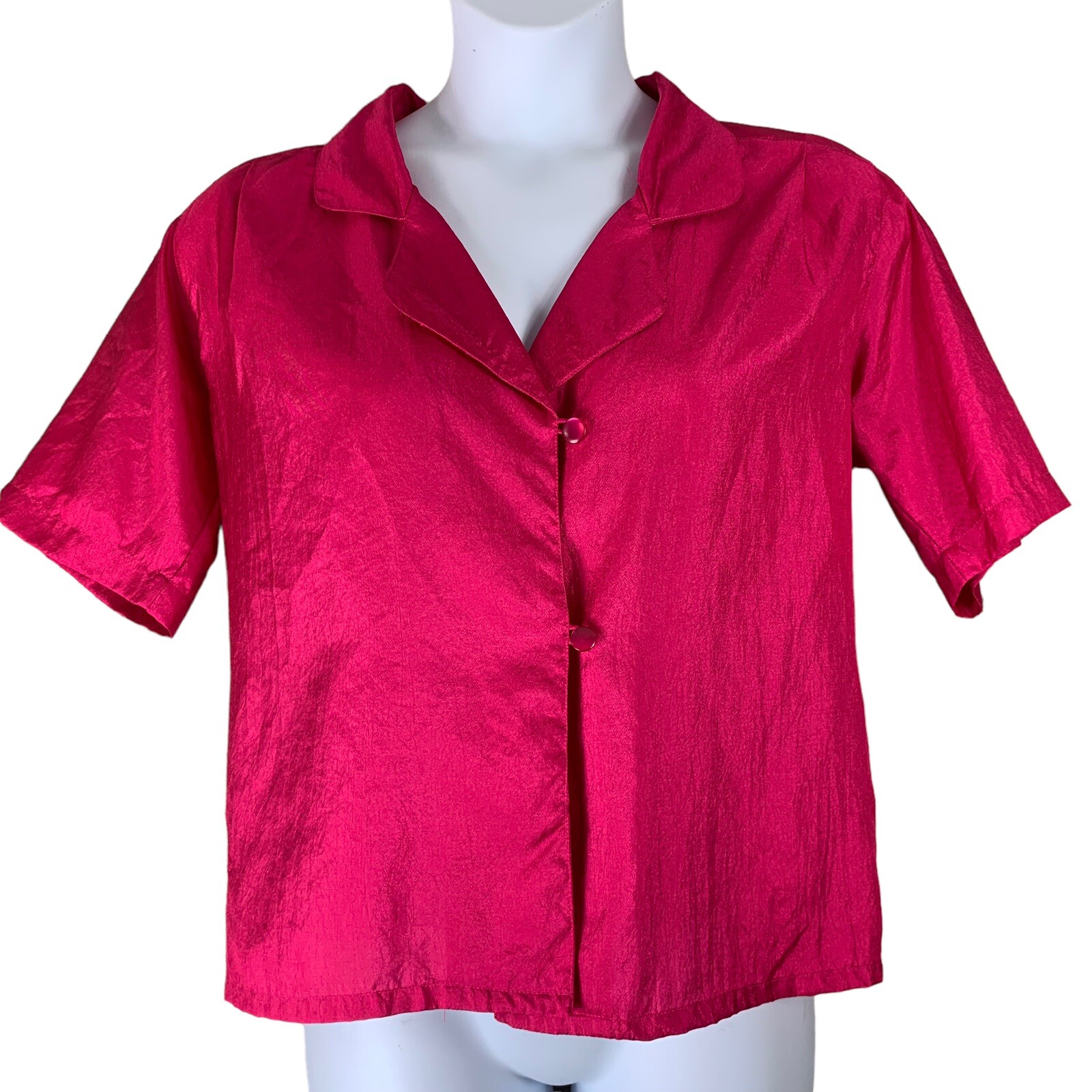 Vintage Blouse Sz Medium Short Sleeve Button Up Hot Pink Magenta Ashleigh Morgan