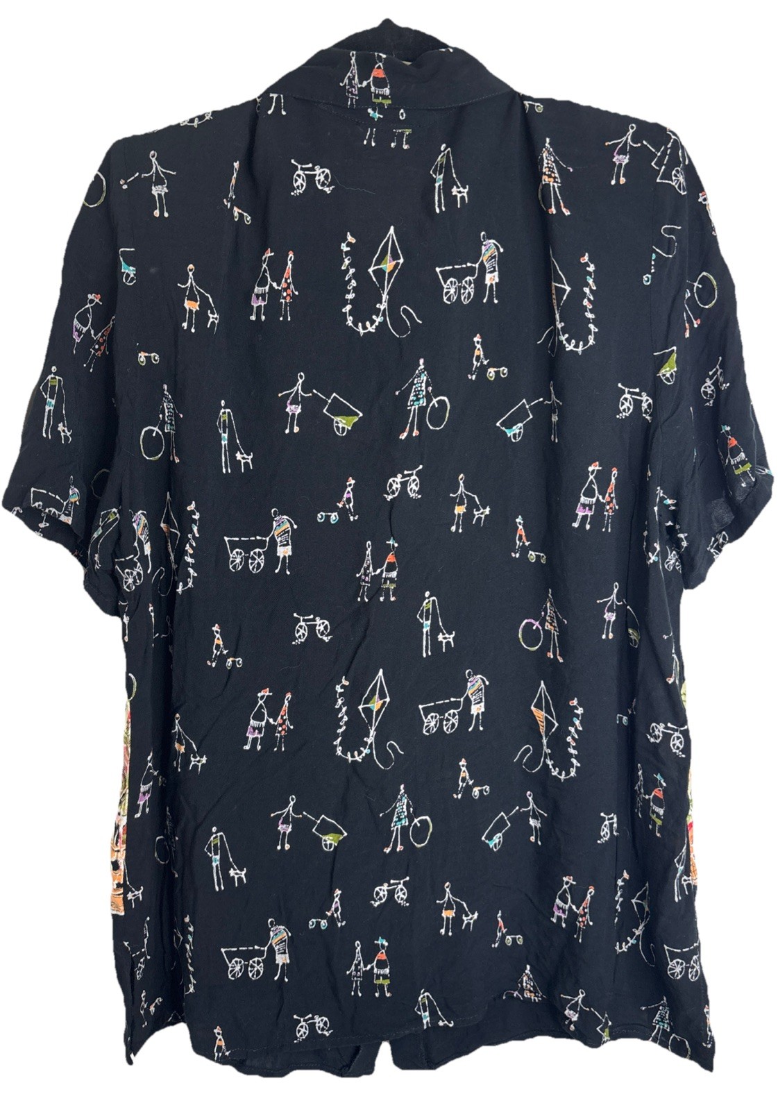 Vintage 80’s Units Blouse, Resort Scene, Doodles, Shoulder Pads Women’s Size XL
