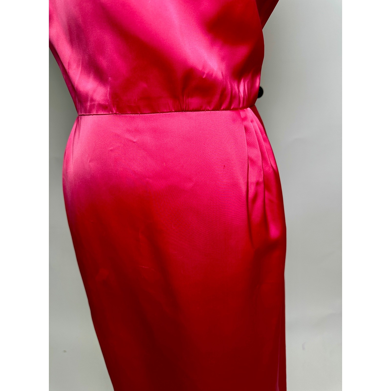 Vintage 1950s Hot Pink Marilyn Monroe Style Gown Oversized Velvet Bow Maxi Dress