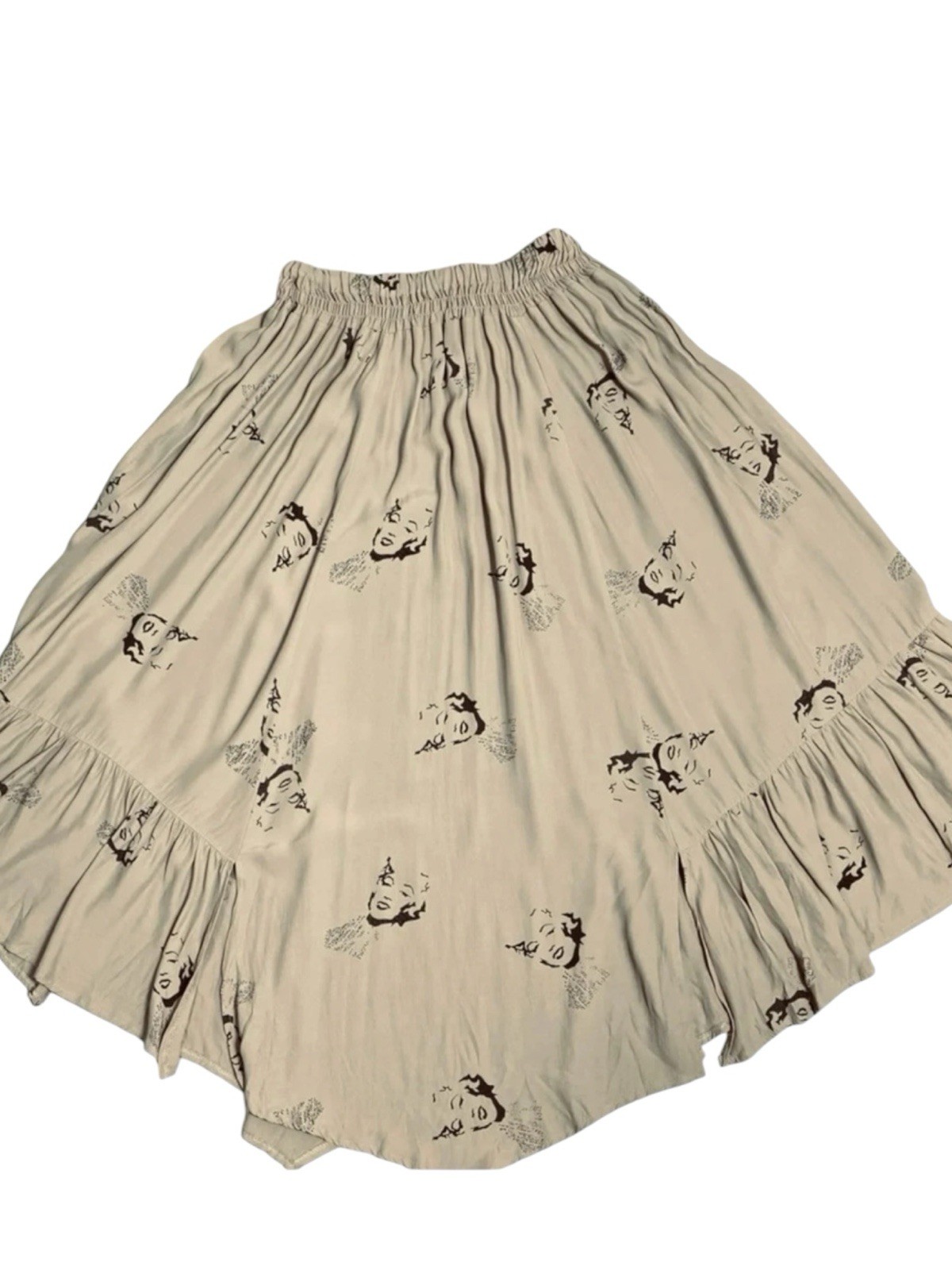 Vintage Miss Mod Marilyn Monroe Pop Art Print Midi Skirt Y2K Boho Ruffle Medium