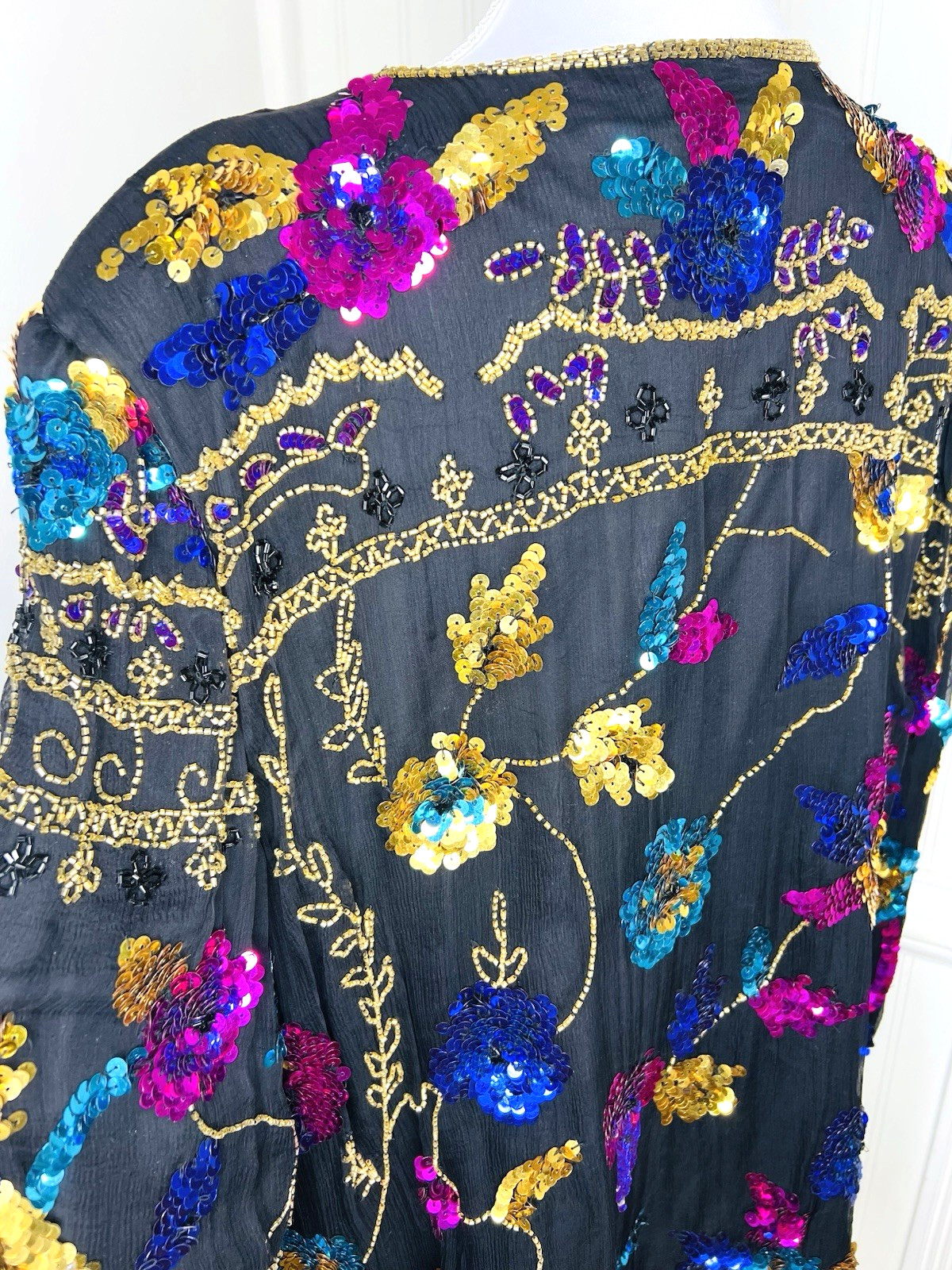 Vtg Drapers & Damons 1X Silk Colorful Sequins Beads Jacket Cardigan Plus Formal