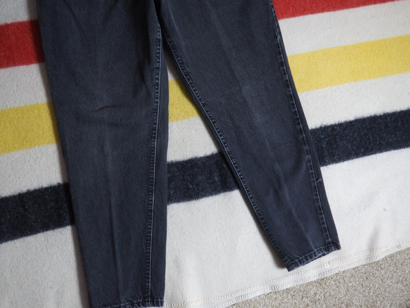 VTG 90s Lee Faded Black High Waist Taper Mom 30×27 USA Denim Jeans Pants Womens