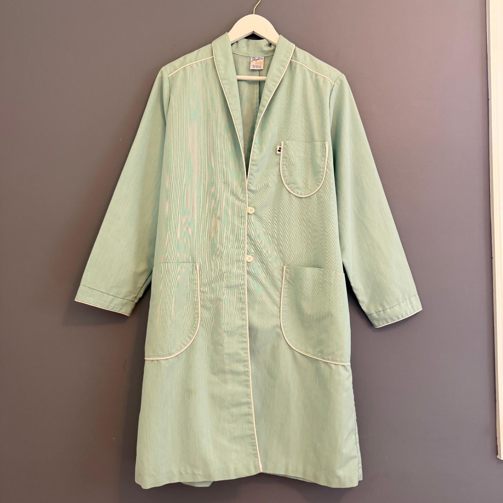 VTG 60s Hopkins Pub Hlth Uniform Green/Wht Pinstripe Actual Pediatricians Coat