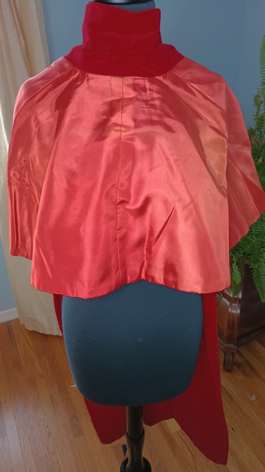 Vintage Red Velvet Opera Cape Cropped Back Scarf Front