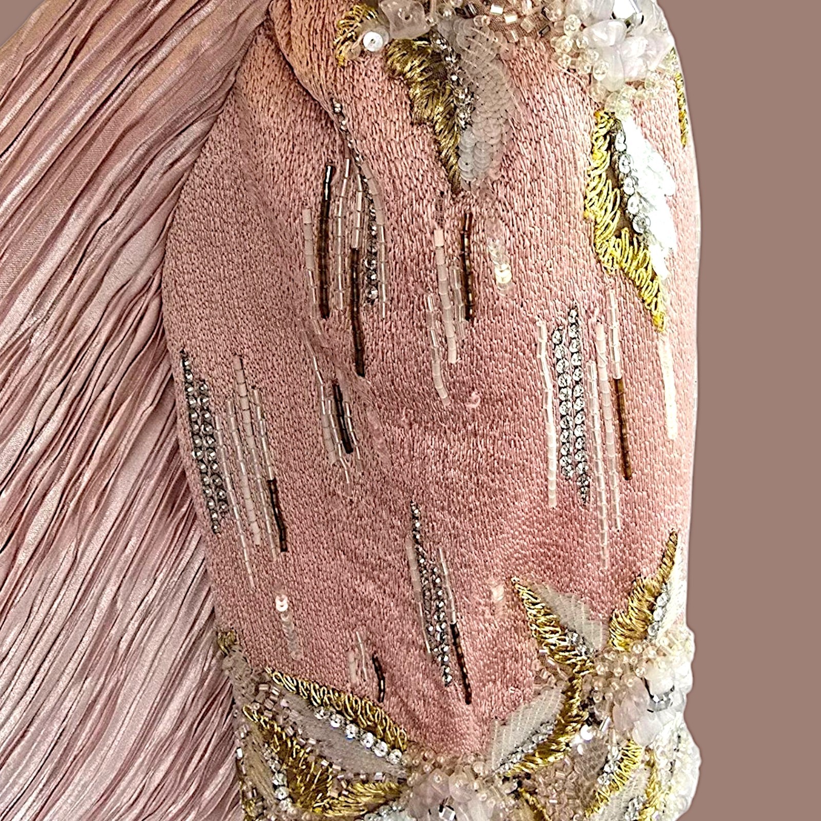 Vintage Mary McFadden Couture Fortuny Style Pleated Gown Blush Nude Pink Small
