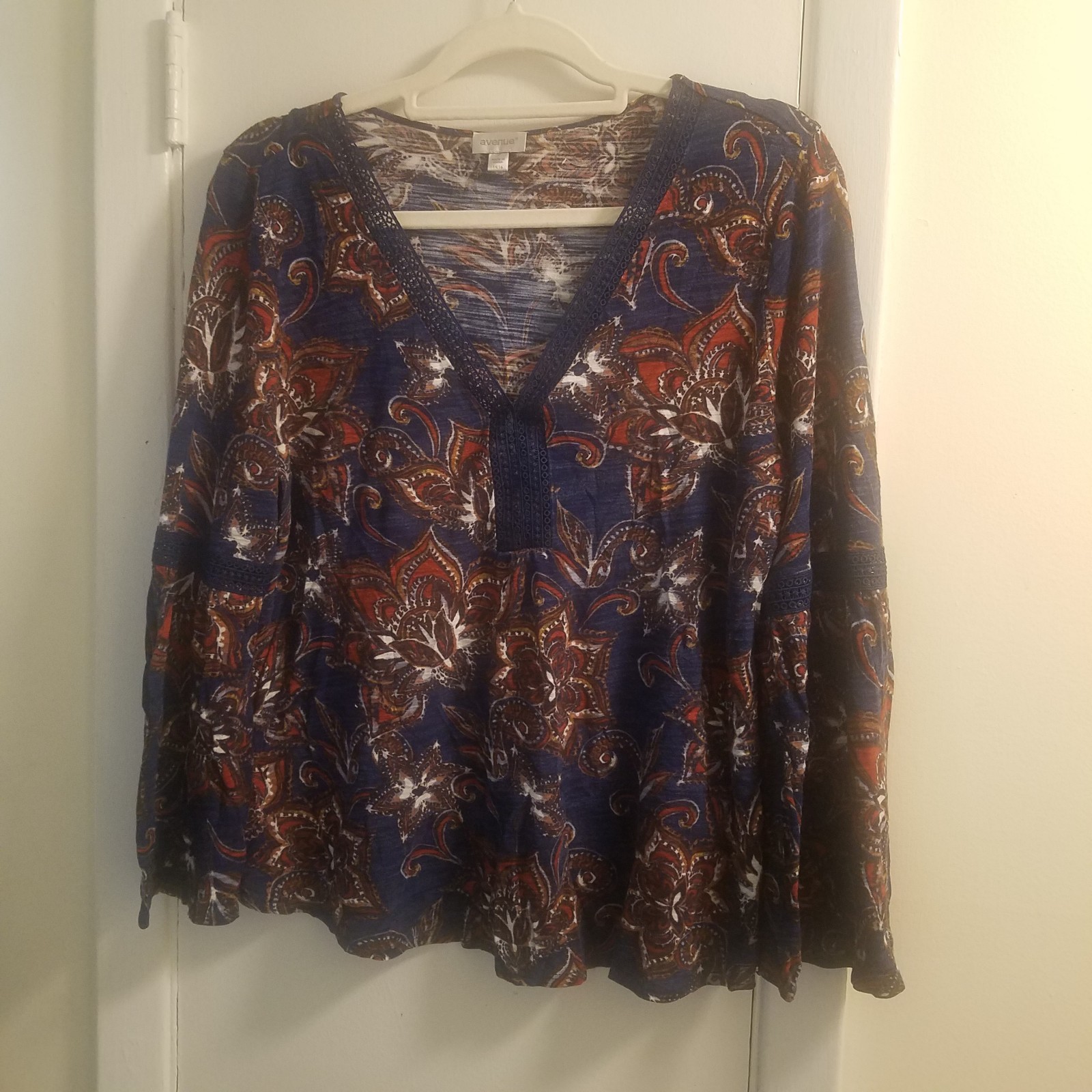 Boho Floral V-Neck Blouse in Navy, Rust & Cream
