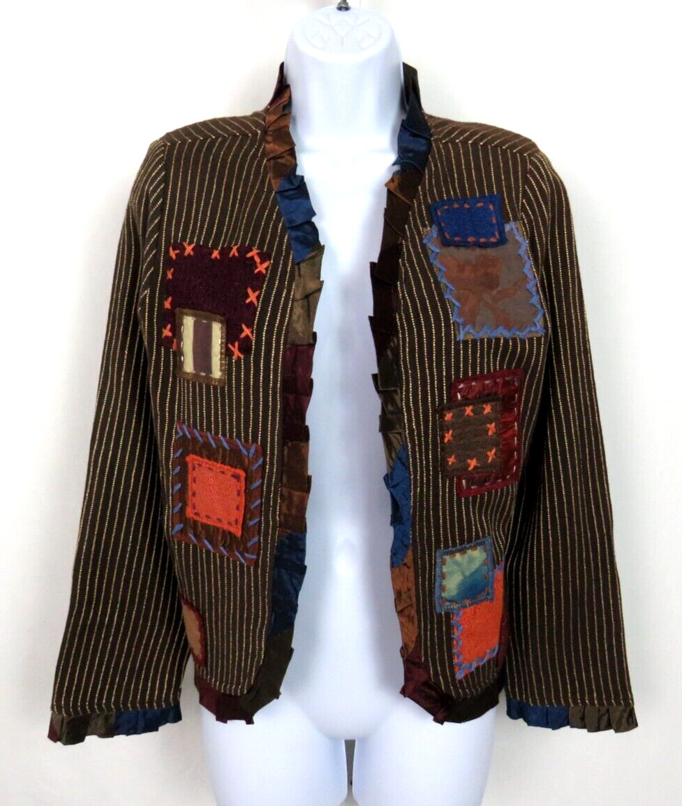 VTG 1990s 2000s SHARON ANTHONY BY CRYSTAL STRIPED PATCHWORK JACKET SIZE MEDIUM