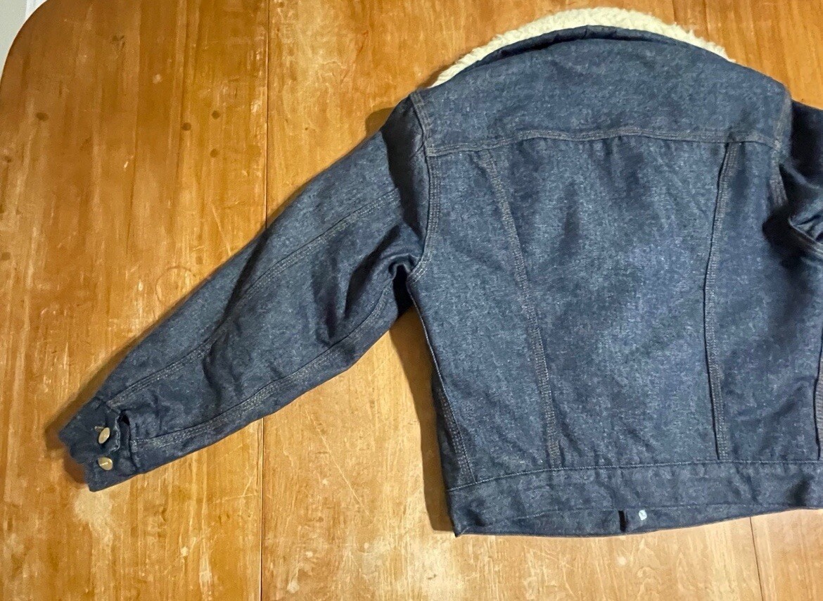 Vintage 1970’s Carhartt Raw Denim Sherpa Jacket workwear Coat small women’s