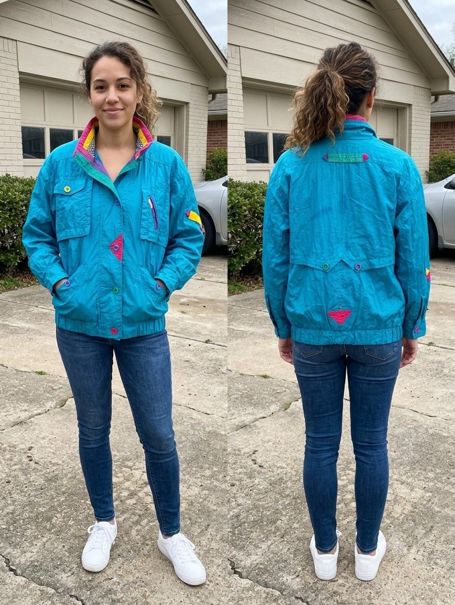 Giacca By Young Gallery Vintage 90s Nylon Colorblock Windbreaker Jacket Large 14