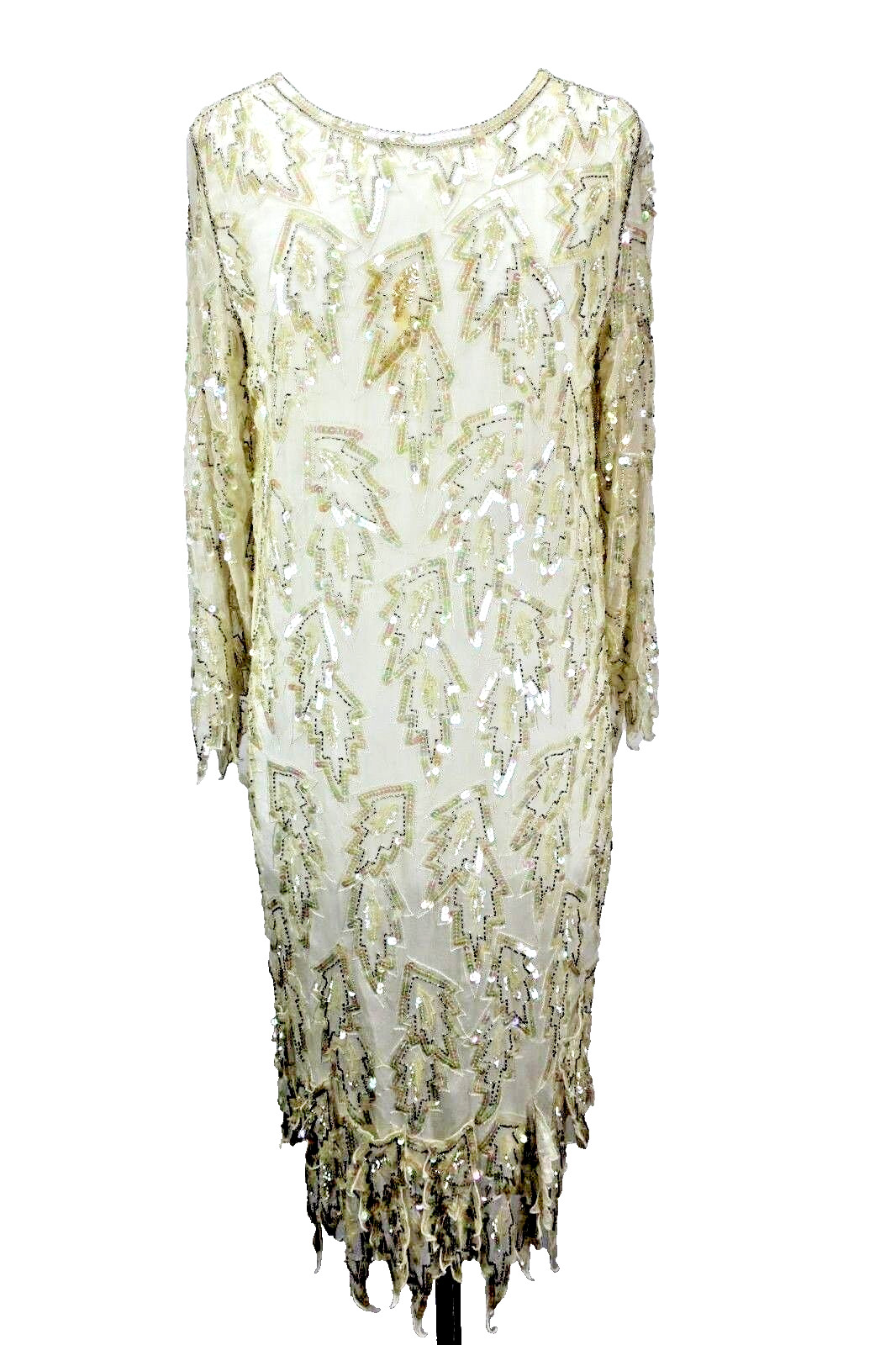 Vtg Flapper sequin Silk Dress Gatsby Sho Max Shomax BRIDAL NYE Cocktail Prom L