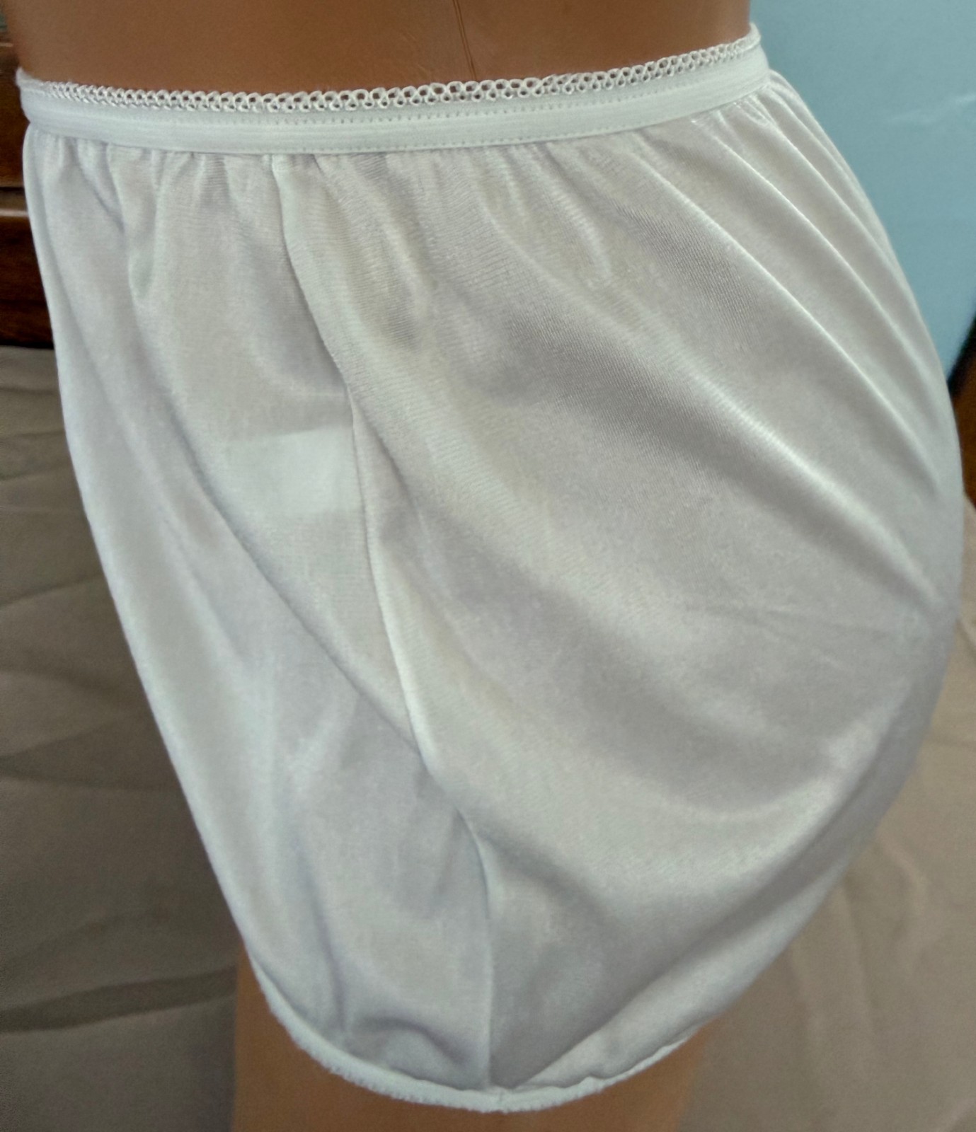 VTG Underscore White Ultra Sheer Nylon Hi-Waist Granny Sissy Panties Briefs 7 L