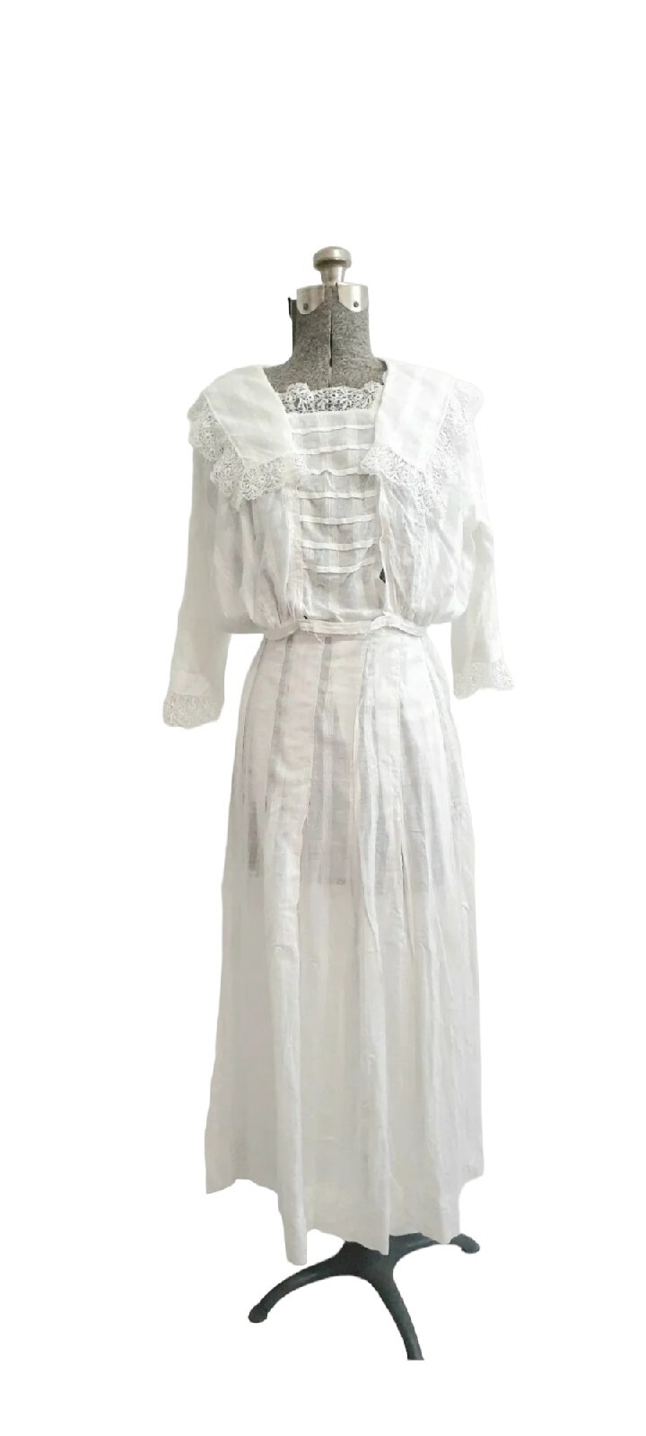 Antique Edwardian Wht Cotton Batiste Lawn Skirt Middy Blouse 2pc Gibson Girl