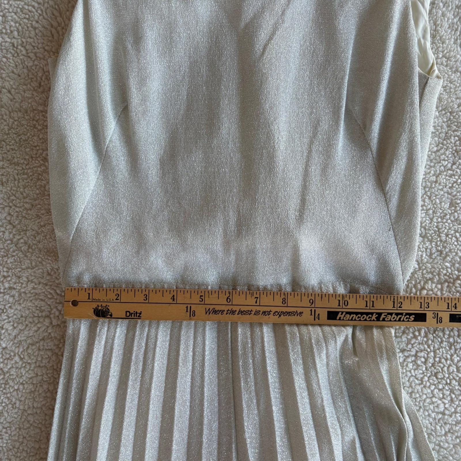 Vtg Miss Shaheen Silver Pleated Wide Leg Jumpsuit Size 10 Disco Retro