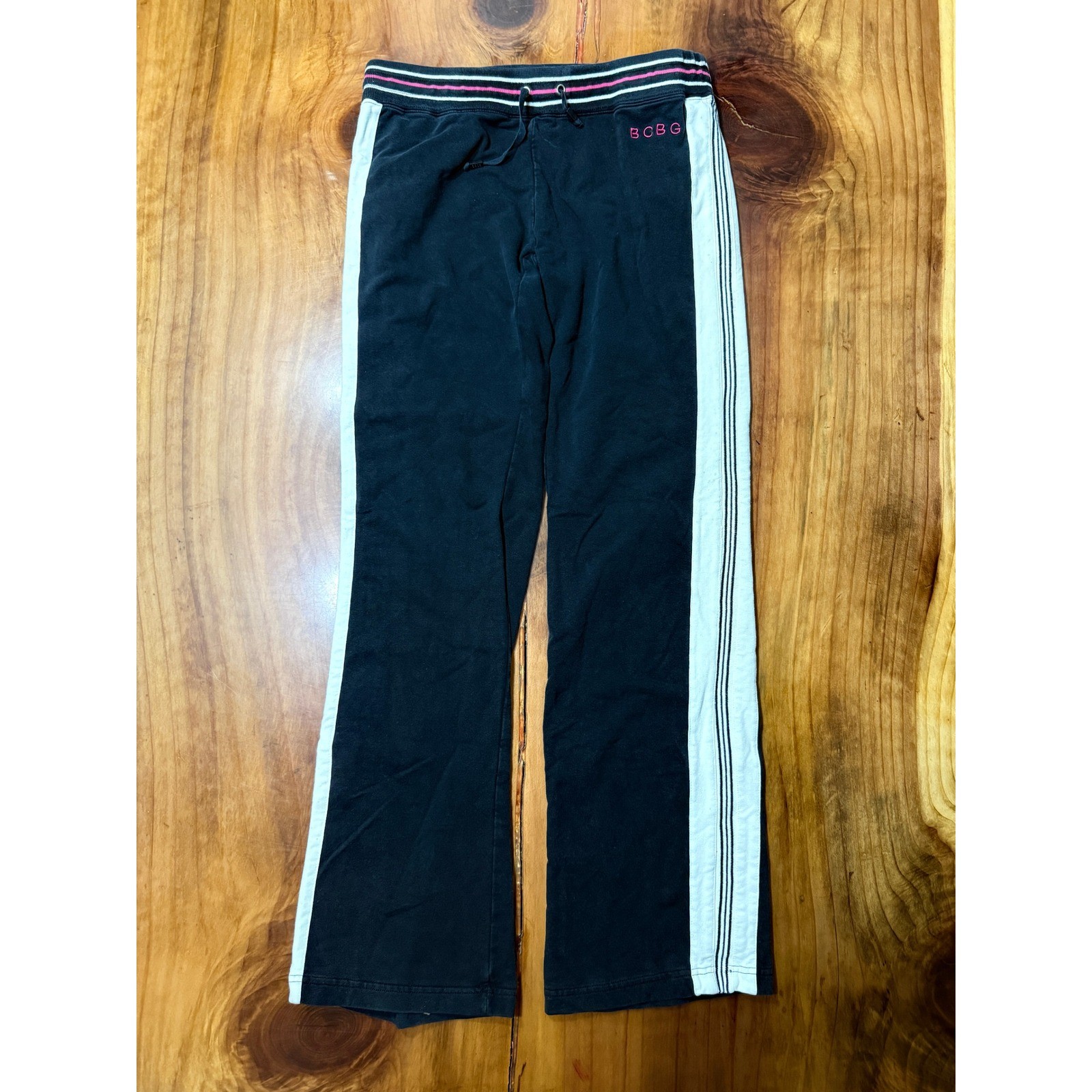 Vintage Y2K BCBG Wide leg pants Large Pull on Athletic Low rise Stripe Cotton L4