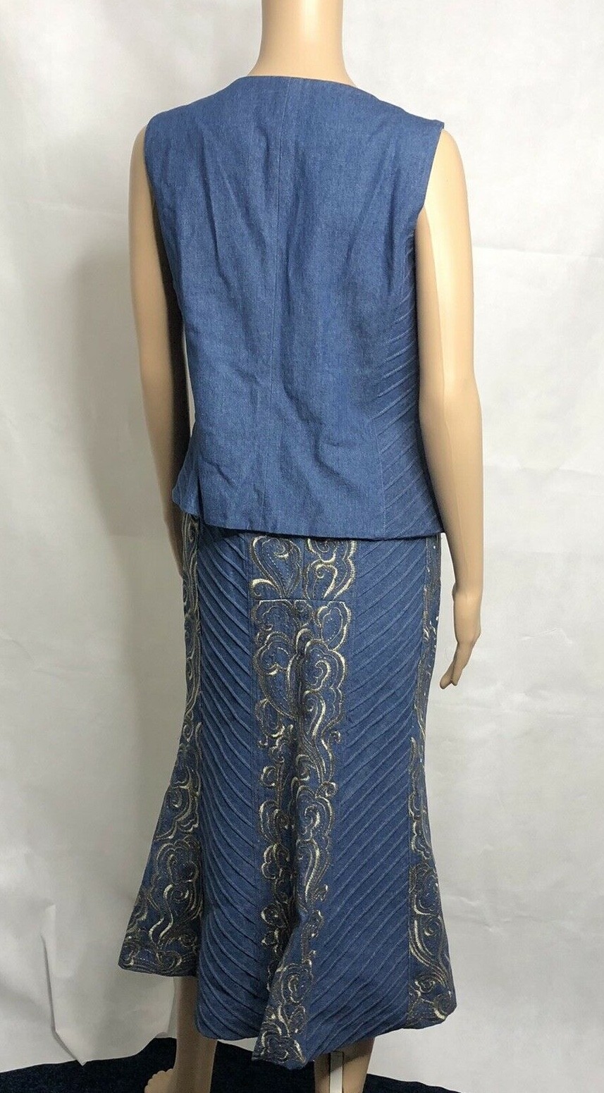 Vintage J Song Denim Vest and Skirt Size S Embroidered Gold Rodeo Country Chic