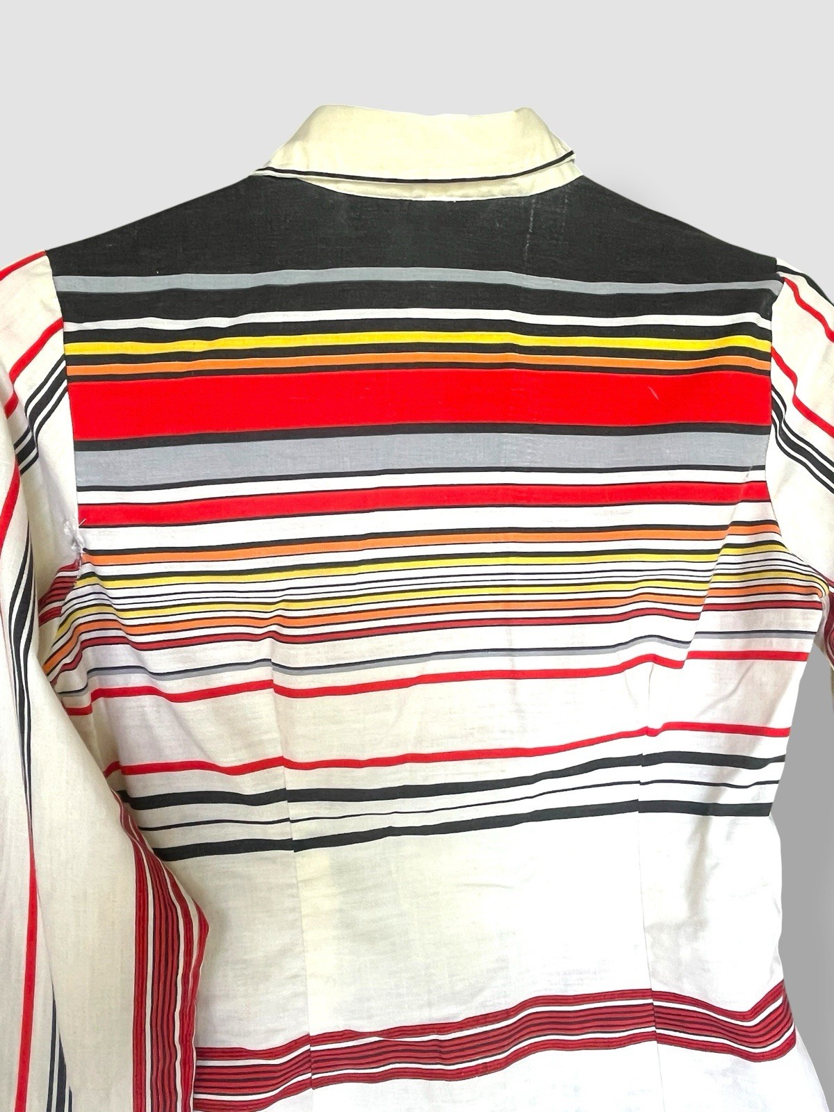 Vintage 1970s Womens Shirt Blouse Red White Blue Striped Collars & Cuffs M Mod
