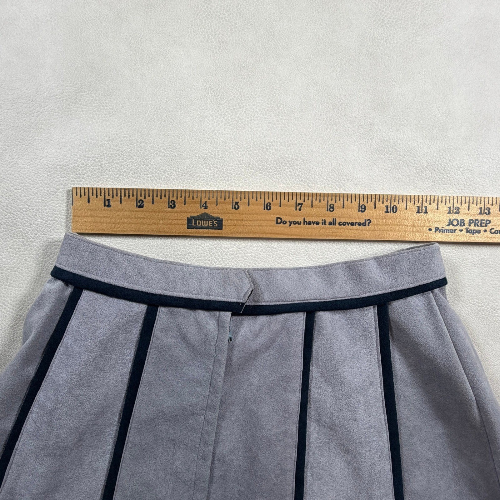 By Clarissa Vintage Ultra Suede Gray A-Line Midi Skirt Black Piping Size 6