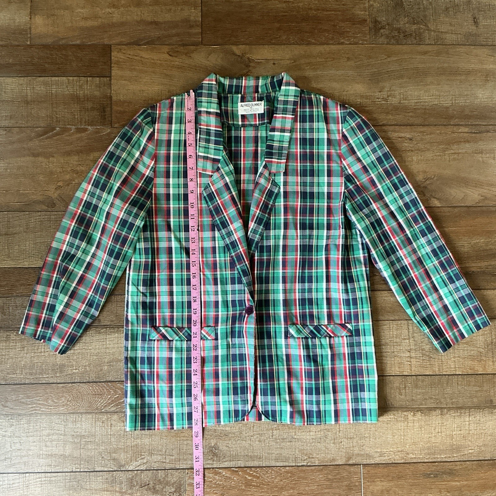 VTG Alfred Dunner Womens 10 Plaid Blazer USA Madras Green Blue Red Jacket #22E4