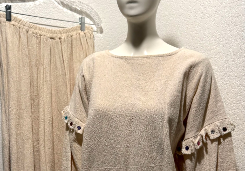 Vtg Alfredo’s Wife 2 Pc Skirt Top Set Fringed Beaded Boho Hippie Festival XS/S