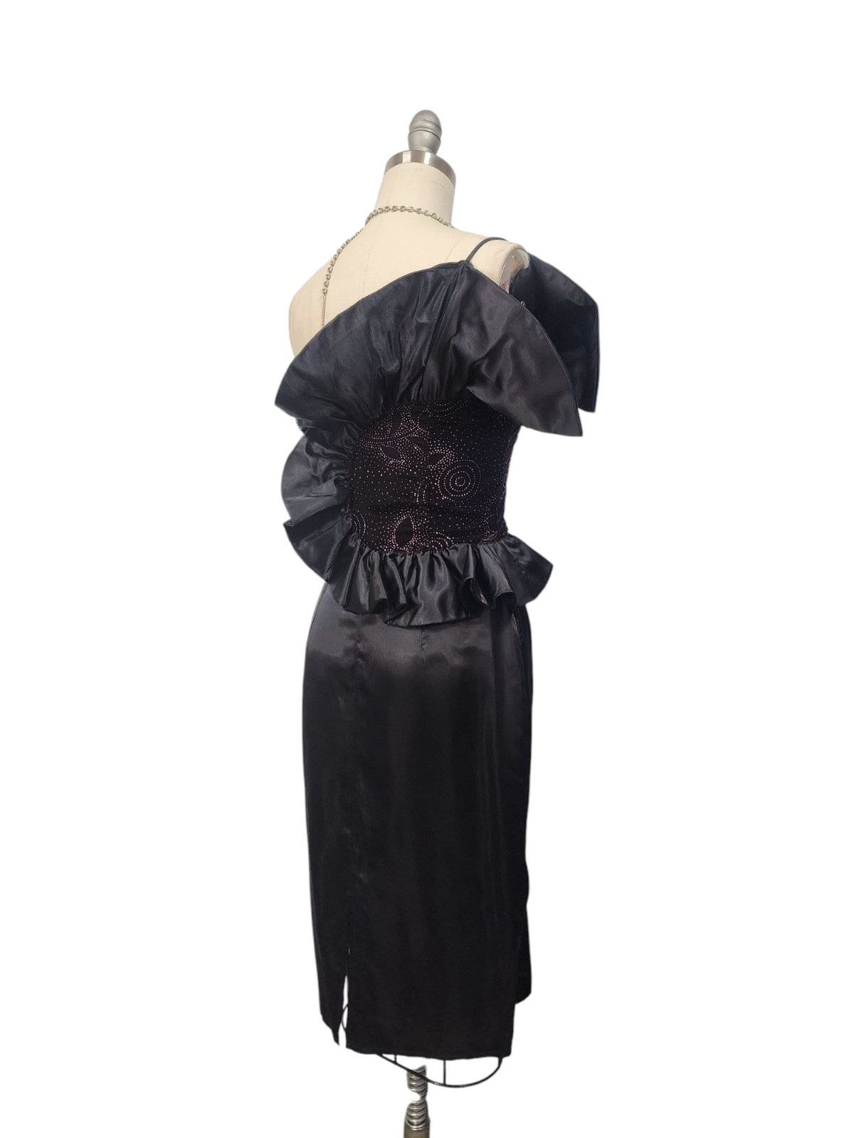 Vtg 80s Prom Dress XS 5 Gunne Sax Black Satin Short Avant Garde Origami Ruffle