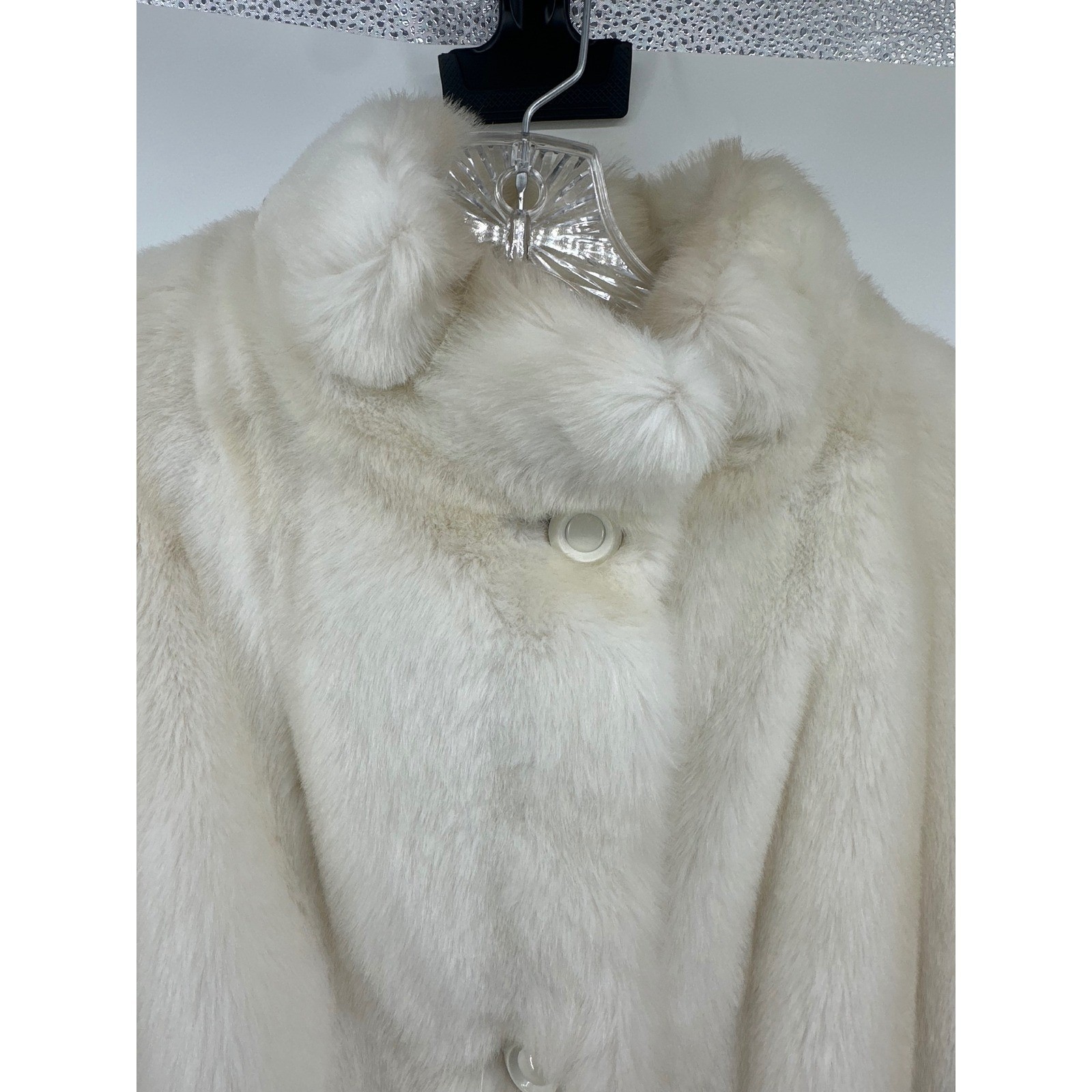 Vintage Gino Rossi Tissavel France Faux Fur Jacket Cream Made in England Women