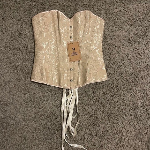 Corset Top Coquet Crème Lace Ribbon Regency Bridgerton Renaissance Y2K