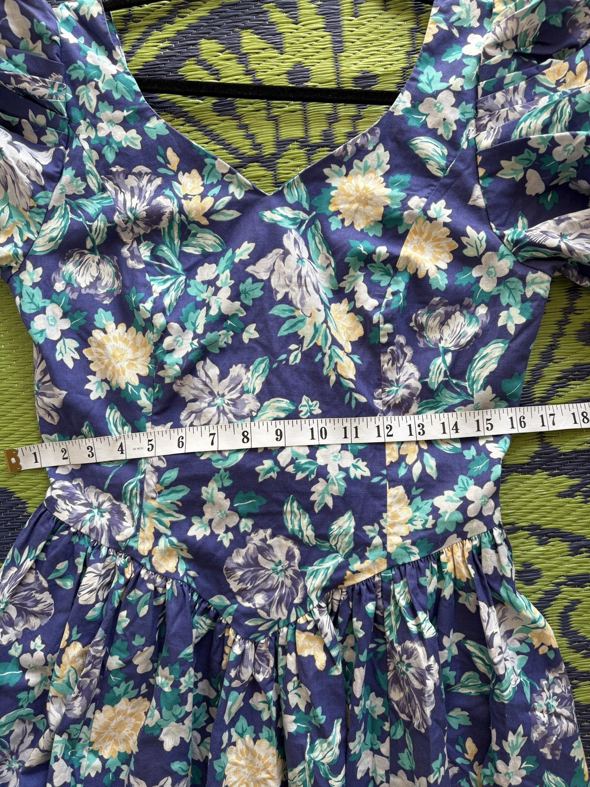 Laura Ashley Vintage Blue Floral Puff Sleeve Midi Dress UK 14 US 12 Cottagecore