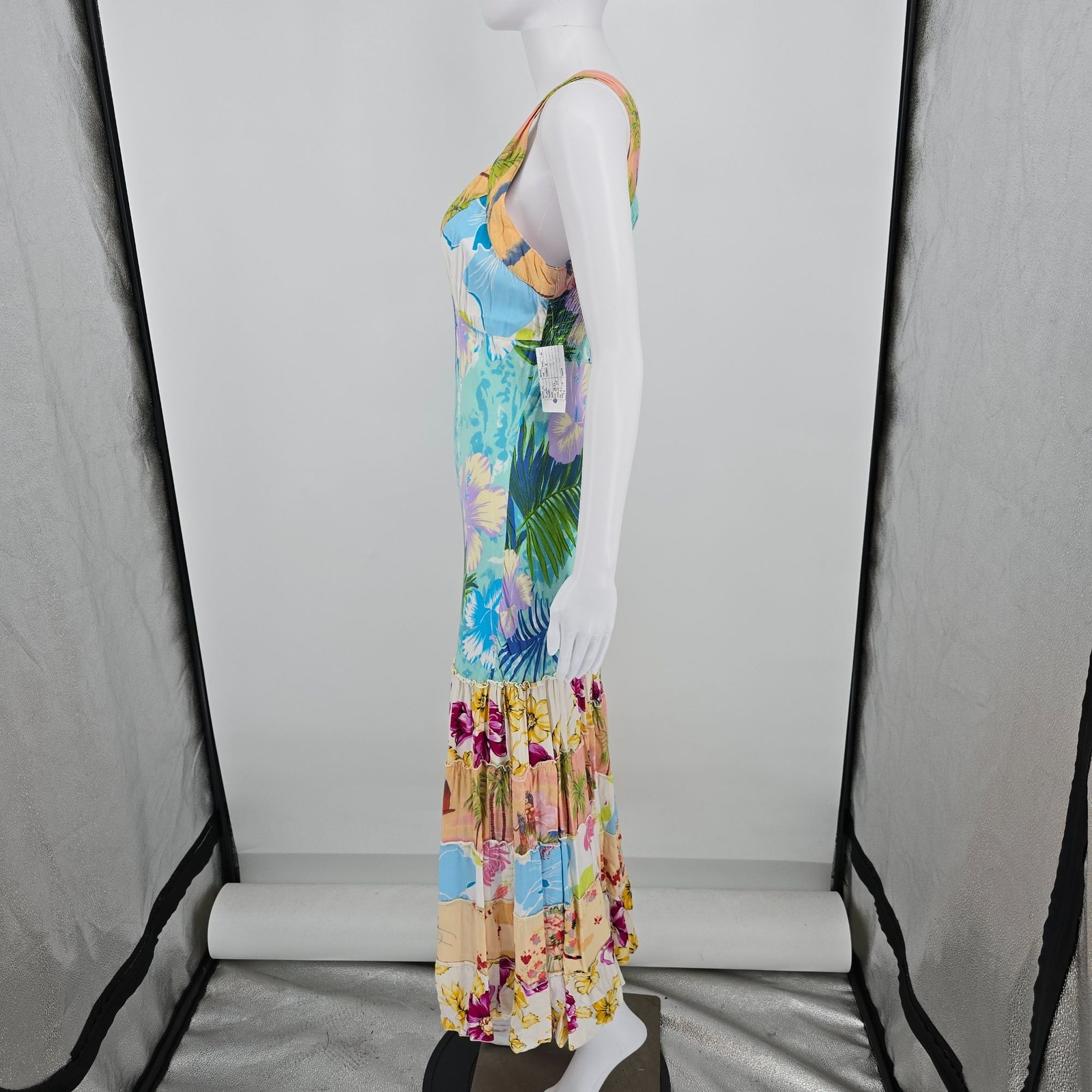 Vintage 1990s Globe Trotter Bali Patchwork Rayon Tropical Maxi Sundress (M)