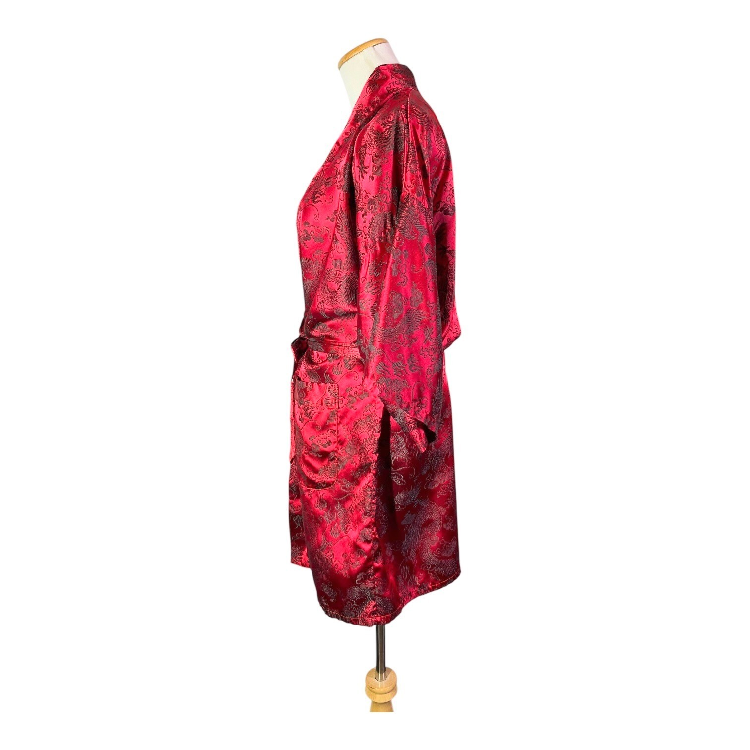 Vintage „Oriental” Brand One Size Robe Dragons Brocade Satin Sash Tie