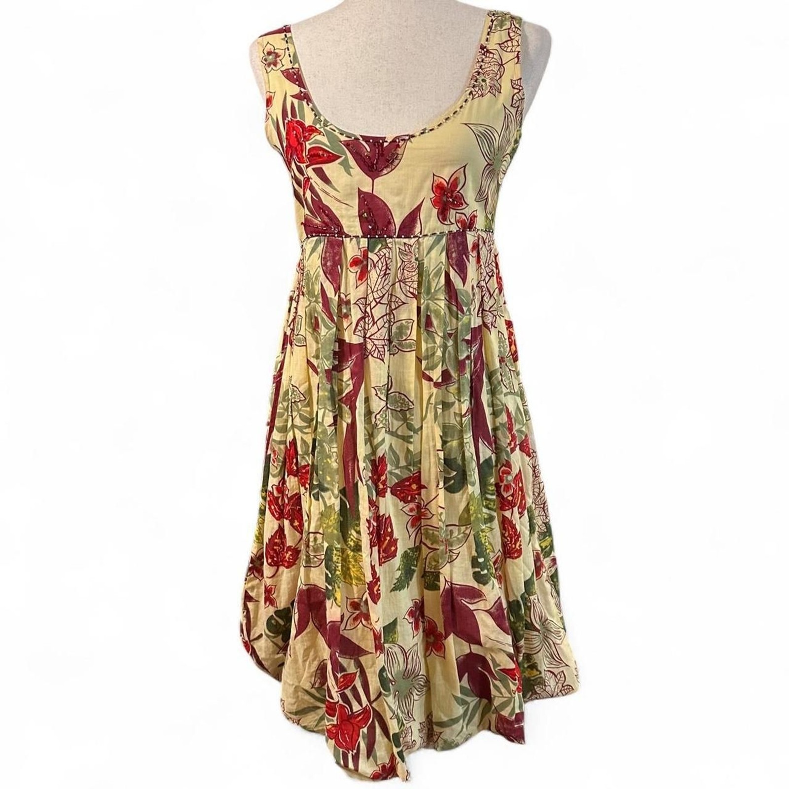 Gemini and Libra 70s Empire Waist Floral Midi Bubble Skirt Dress