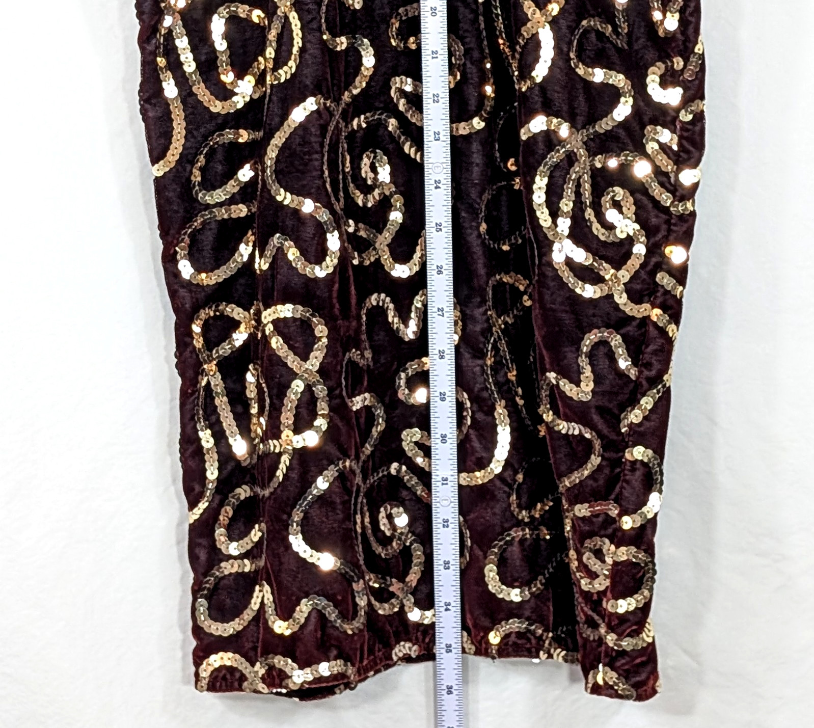 Vtg 80s Midnight Glo Burgundy Velvet Gold Sequin Dress Small Wine Party Cocktail
