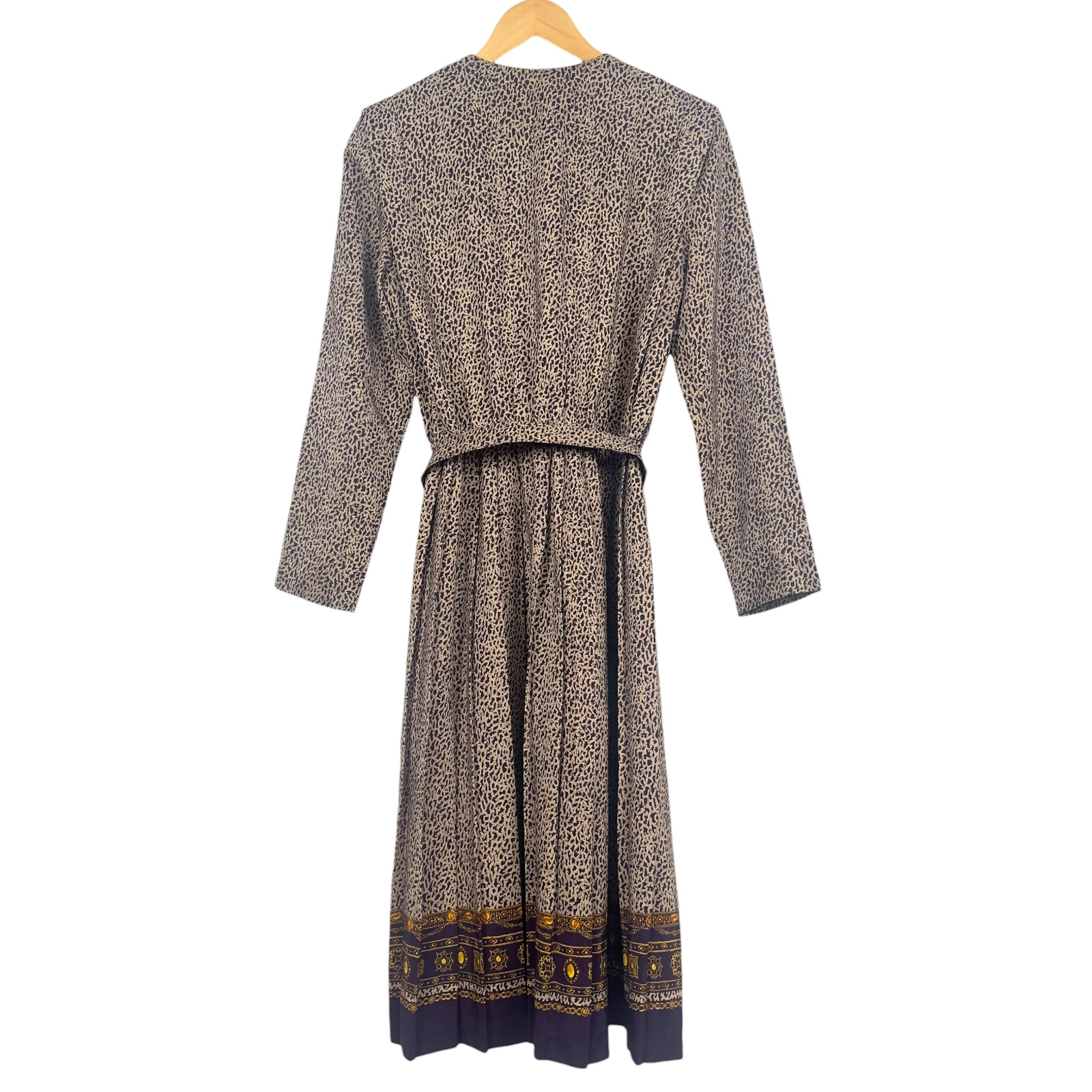 Vintage Leslie Fay Petite Belted Maxi Dress Boho Prairie Folk Border Print Sz 2P