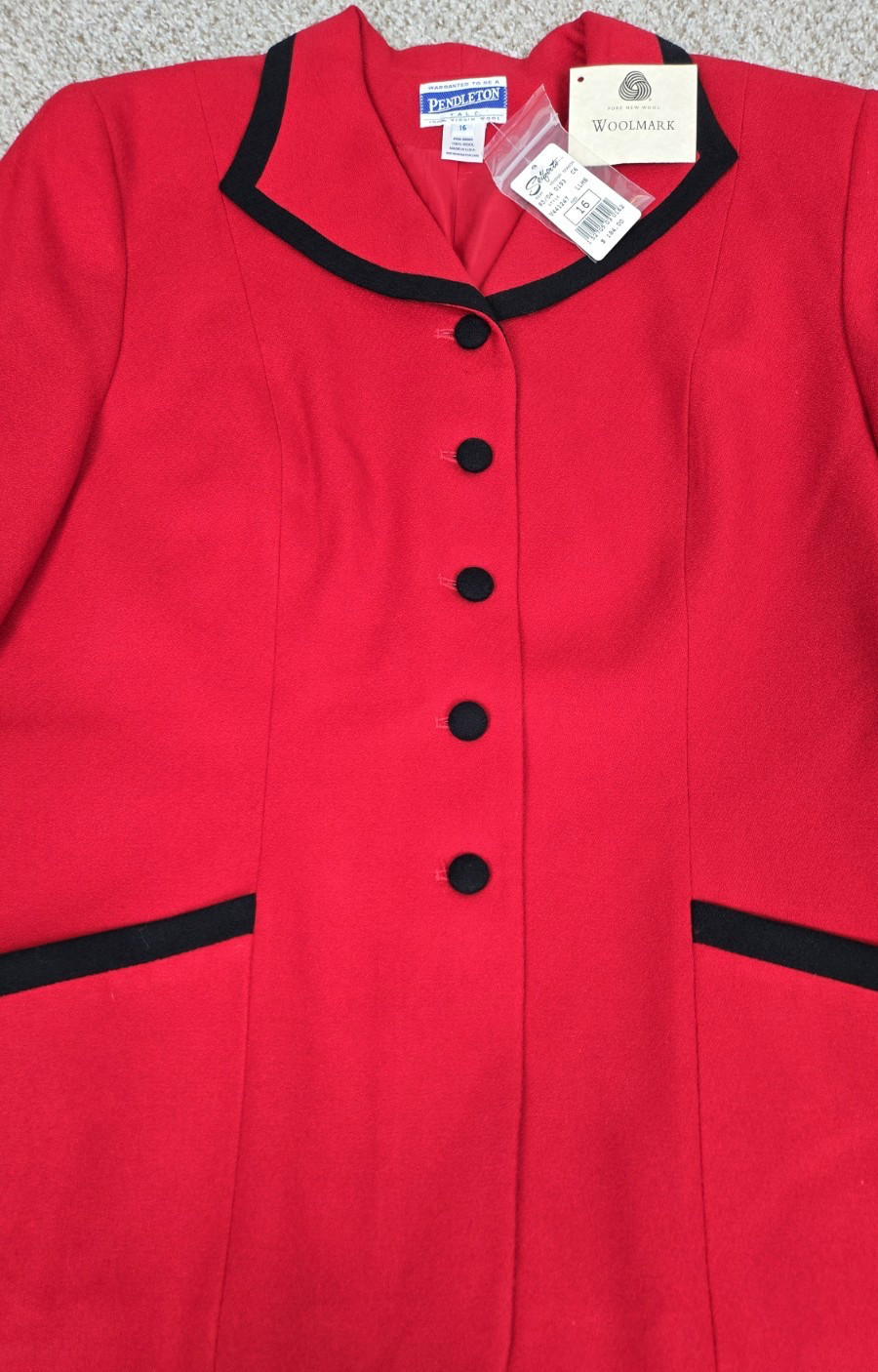 NWT Vintage 70s Pendleton Red Wool Blazer Pockets Lined Business Sz 16 TALL