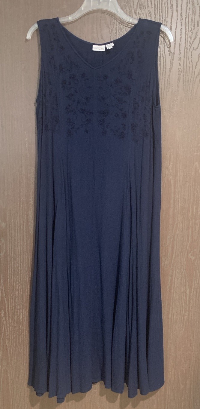 VTG Newport News Maxi Dress Womens 3X Blue Sleeveless Beachy Coastal Vacation