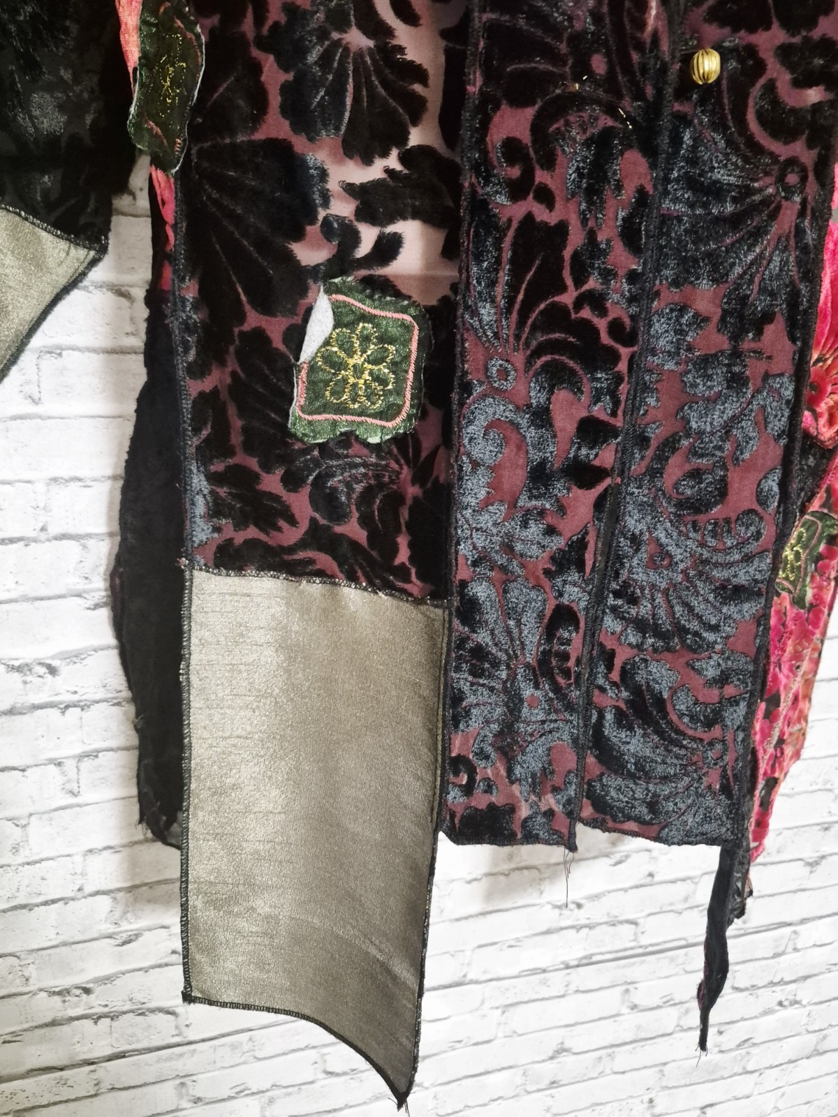 Vintage Alex Kim Womens M Black Velvet Burnout Patchwork Embroidered Art To Wear