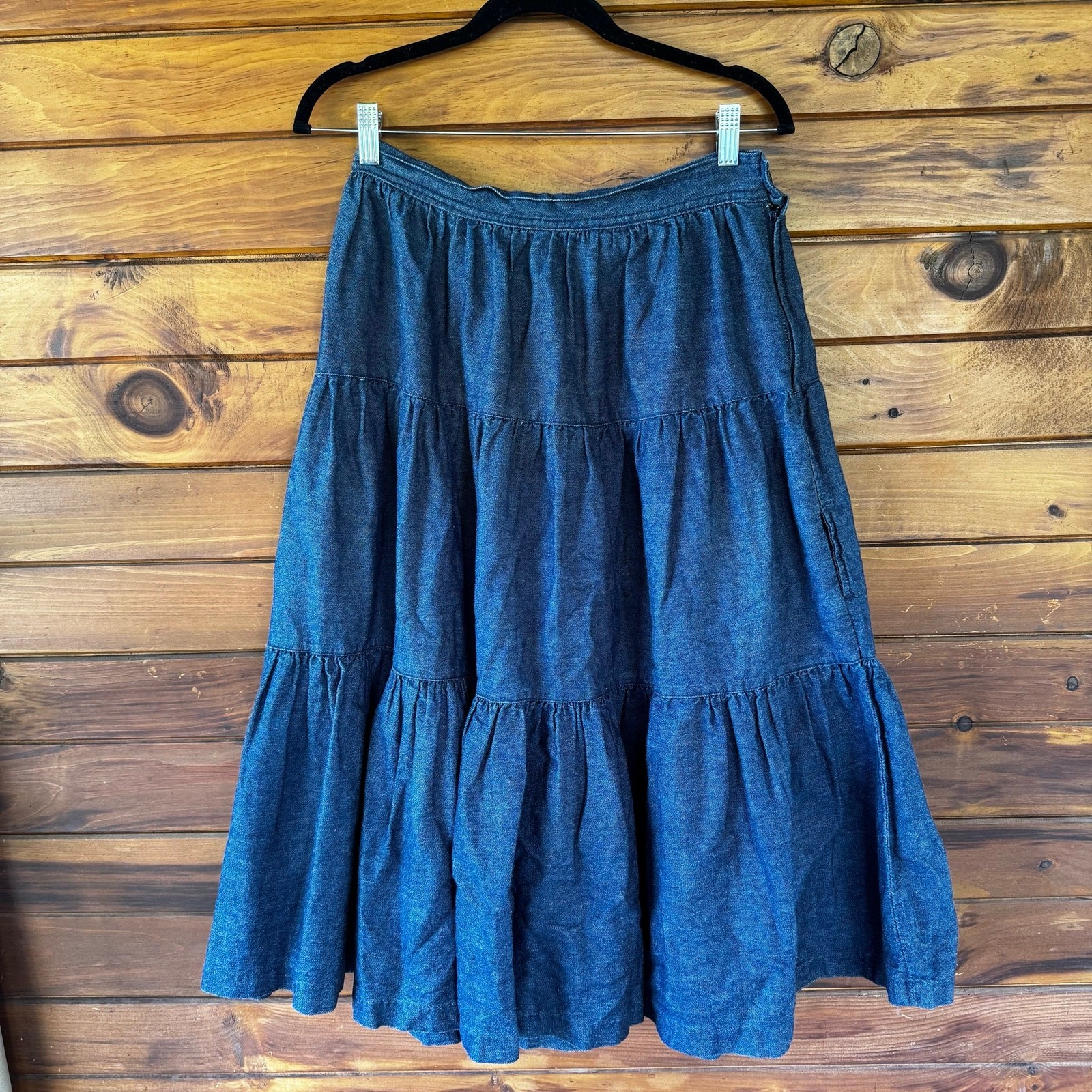 Vintage 80s Jean Machine Western Tiered Cotton Denim Full Skirt Size S/M