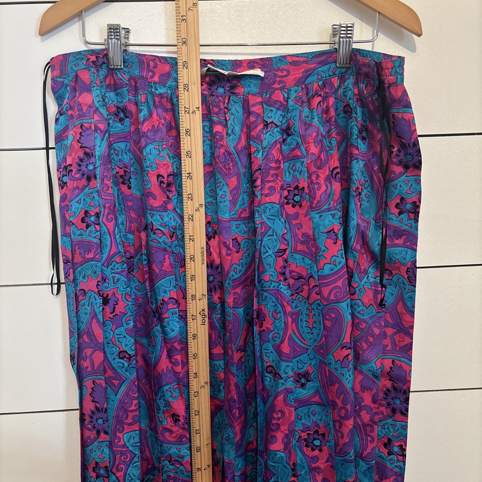 80s Vtg 100% Silk Skirt By Anne Crimmins For Umi Collections Teal/pink Sz 14