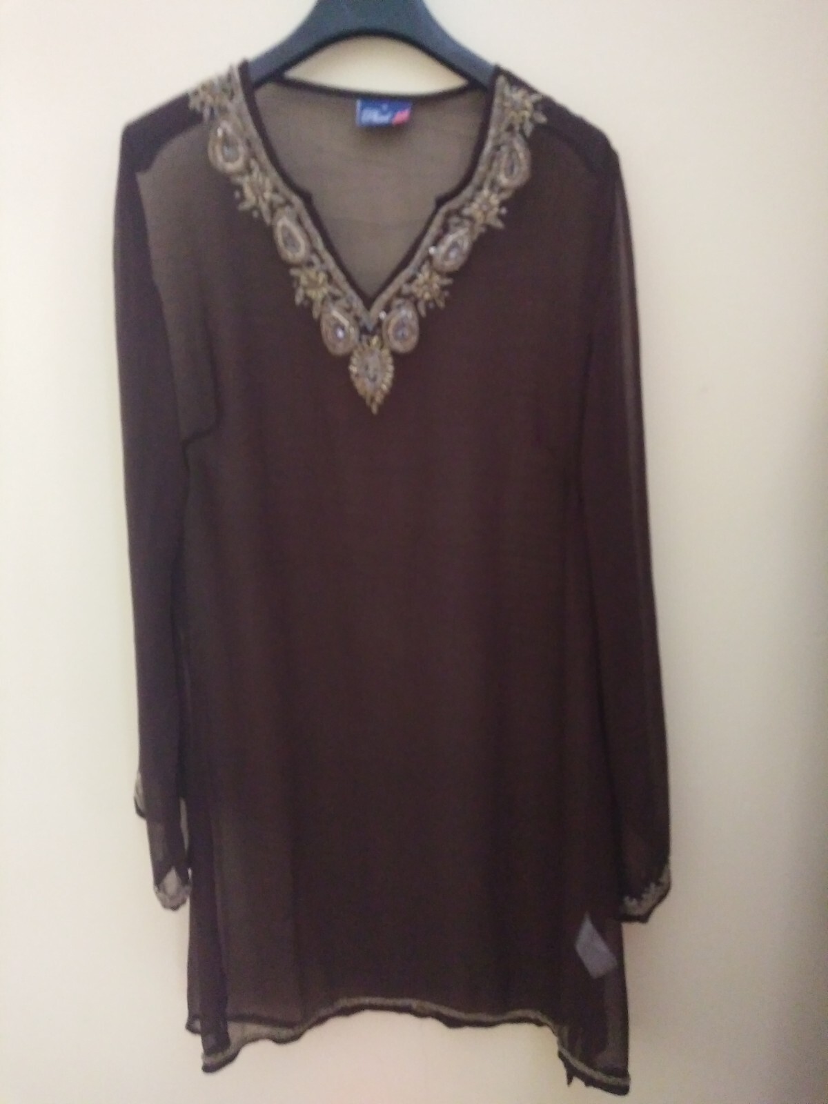 PHOOL Rare true vintage S M 10 indian beaded embroidered brown kaftan mini dress