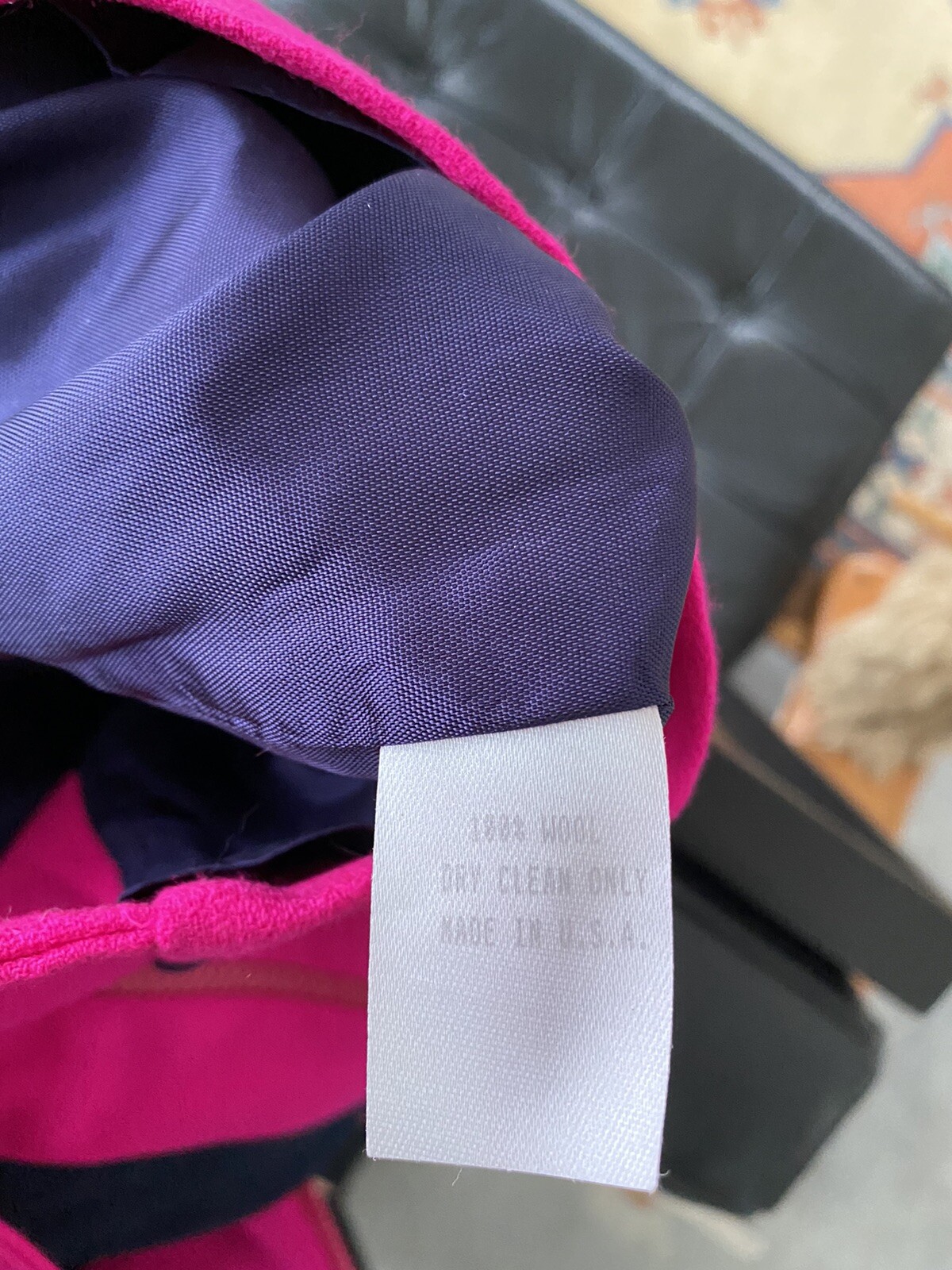 Vintage Henri Bendel Neon Pink Blue Wool Shift Zippered Pocketed Dress Size 8