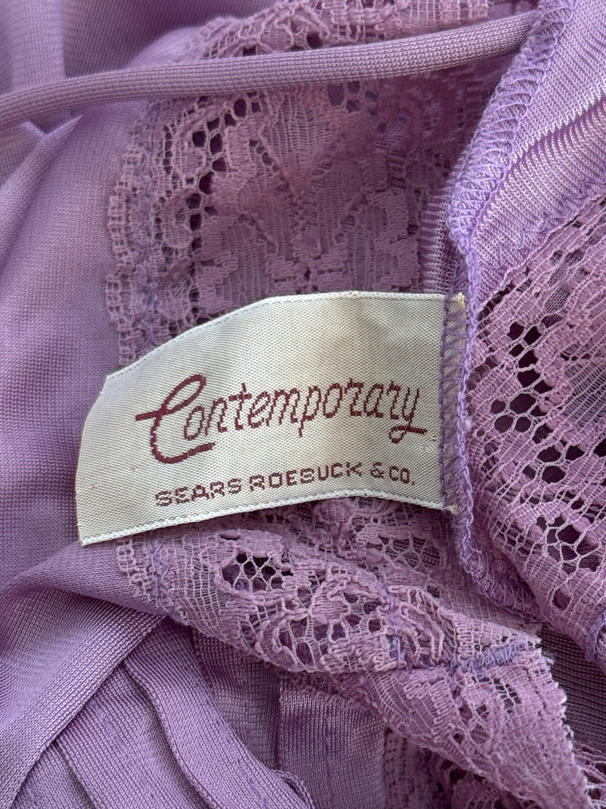 VTG 70’s Sears Nightgown Dress Purple Sz M Nylon Lace Size M 12-14