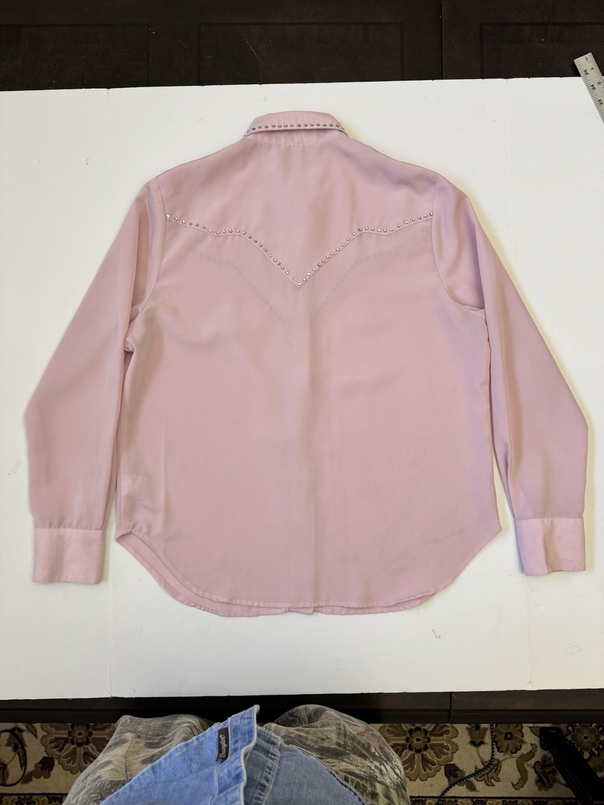 VTG Daniali USA Pink Western Rhinestone Shirt Women’s Large Snap Microfiber
