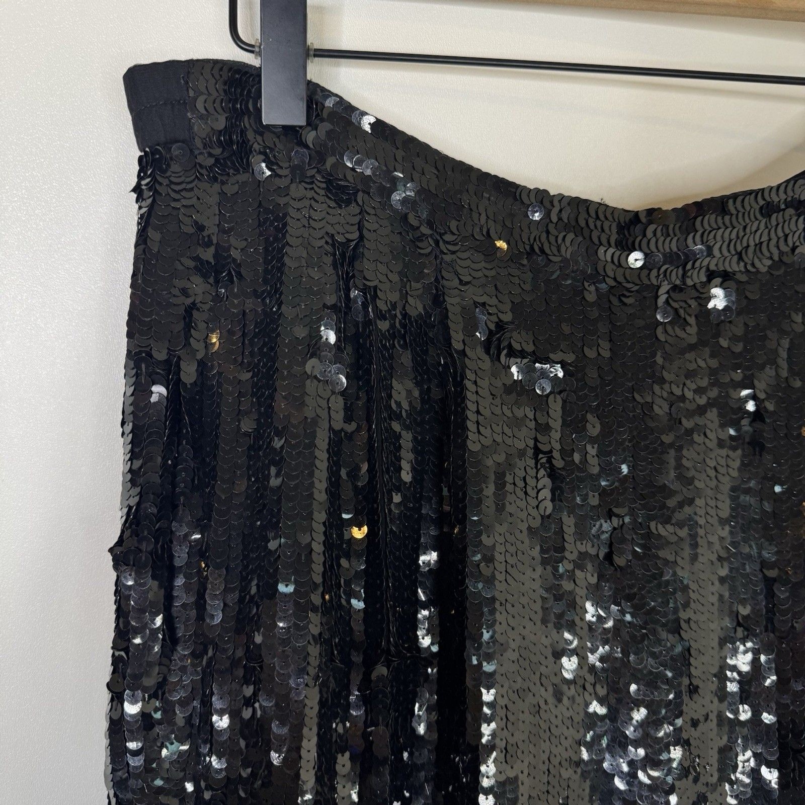 Vintage Modi Womens Medium Allover Sequin Pants 100% Silk Black 80s Glamor
