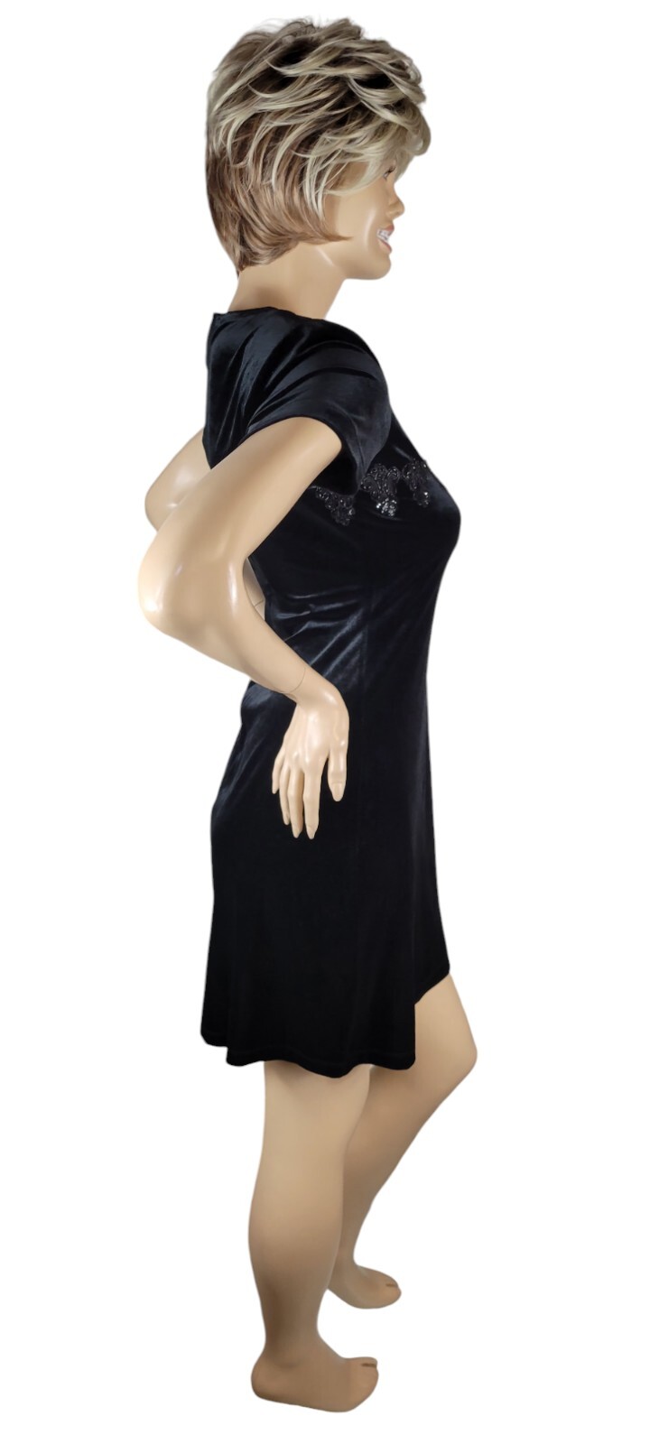 Vintage 90s John Roberts Black Velvet Velour Beaded Sequin Whimsigoth Dress 6